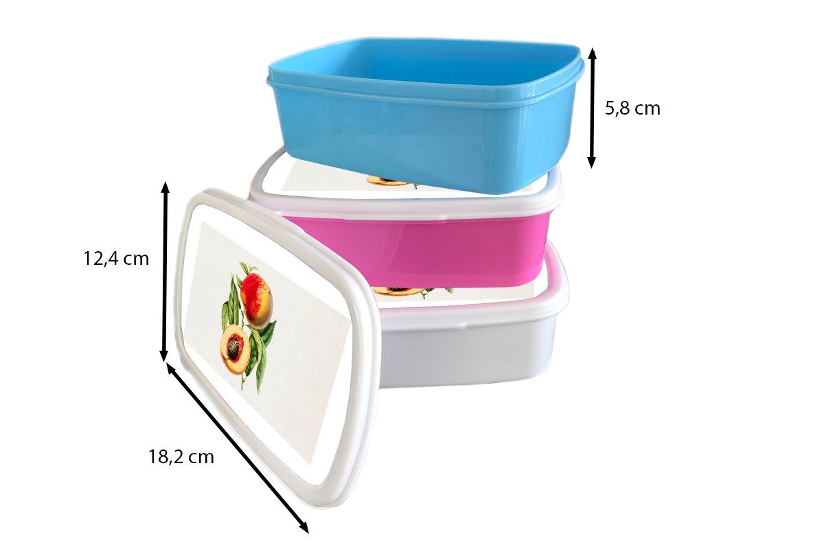Kunststoff für Lunchbox Mädchen, Brotbox (2-tlg), Snackbox, Obst, rosa Kinder, Pfirsich Kunststoff, - MuchoWow Brotdose Erwachsene, Lebensmittel -