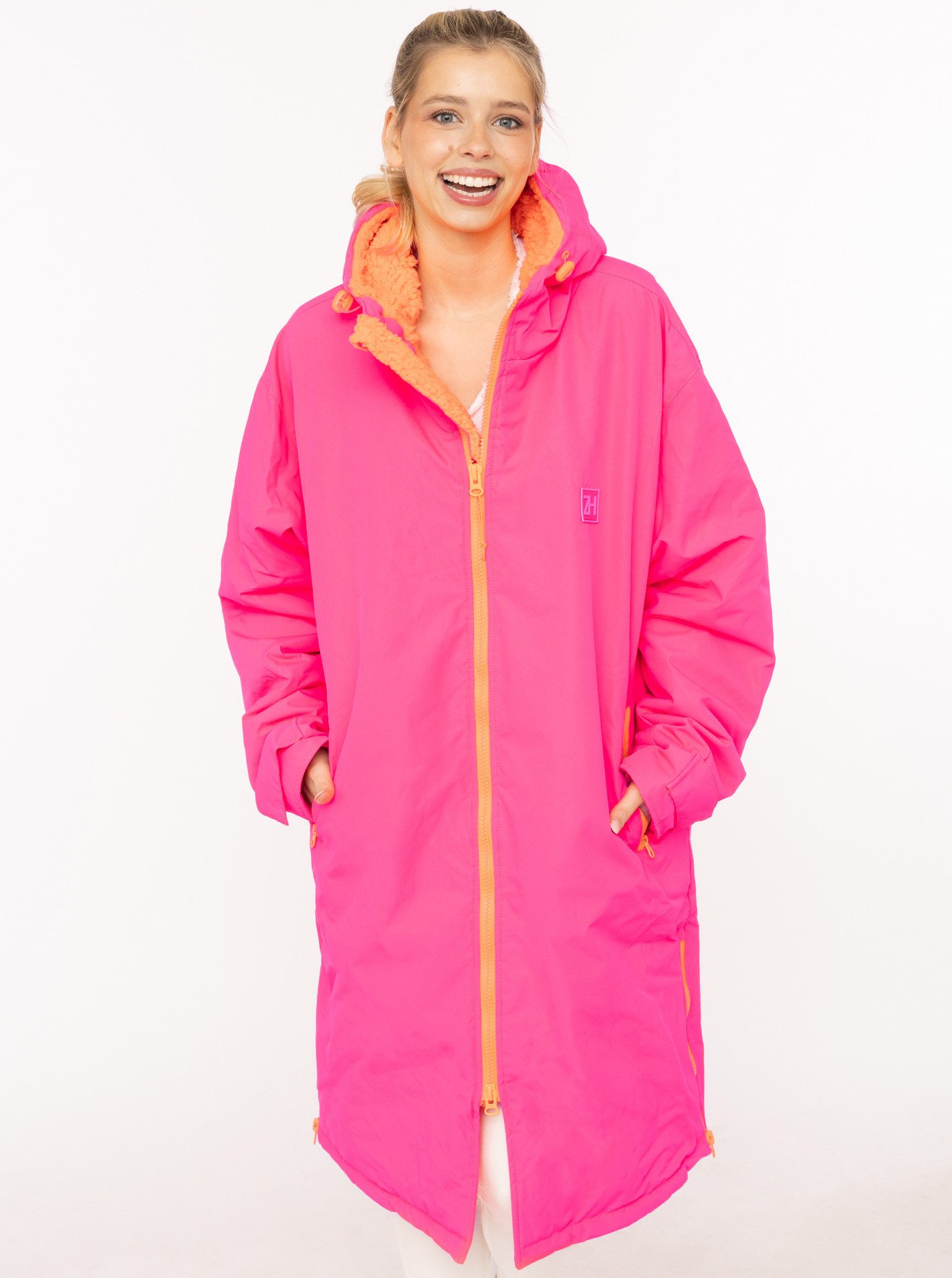 Zwillingsherz Kurzmantel "Oversize Windjacke ZH" seitliche Taschen, Kapuze, Reißverschluss, Teddy Futter, Oversized