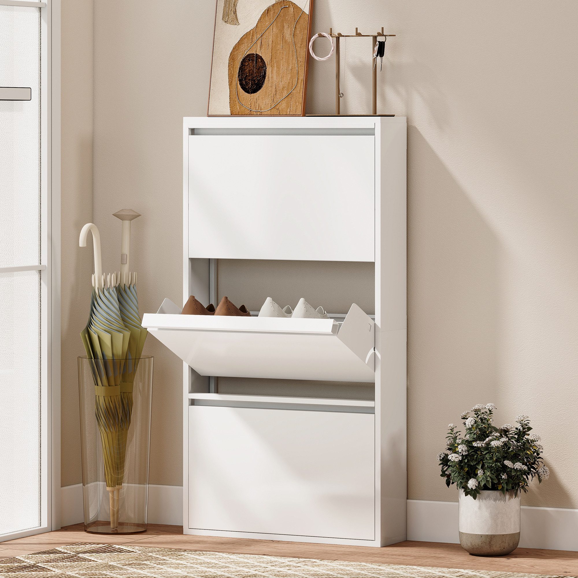 HOMCOM Schuhkipper Schuhregal (Schuhkommode, 1 St., nicht anwendbar), Schmal, Wandmontage, Klappsystem