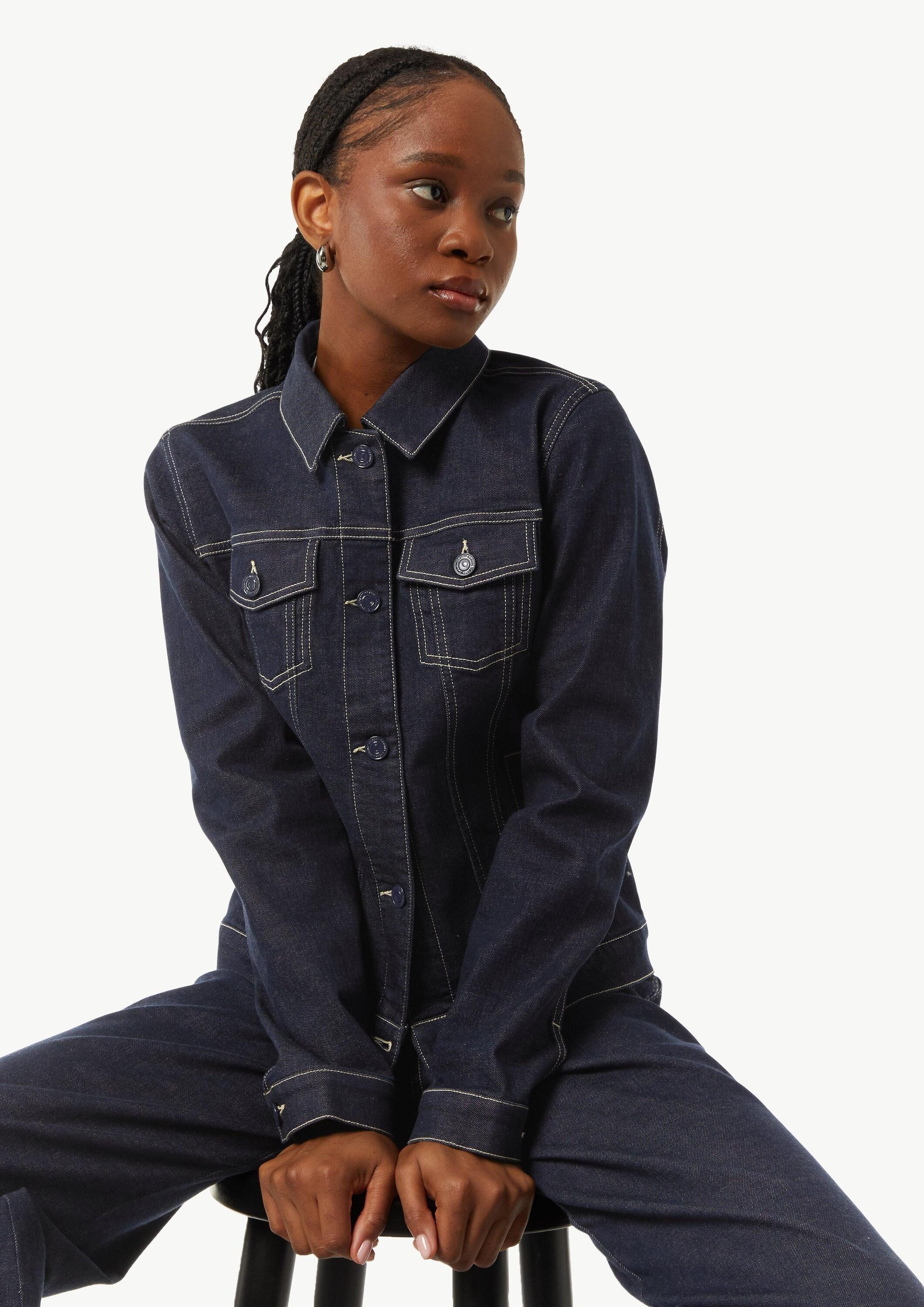 comma Funktionsjacke Indoor-Jacke Jeansjacke mit abnehmbarer Kapuze