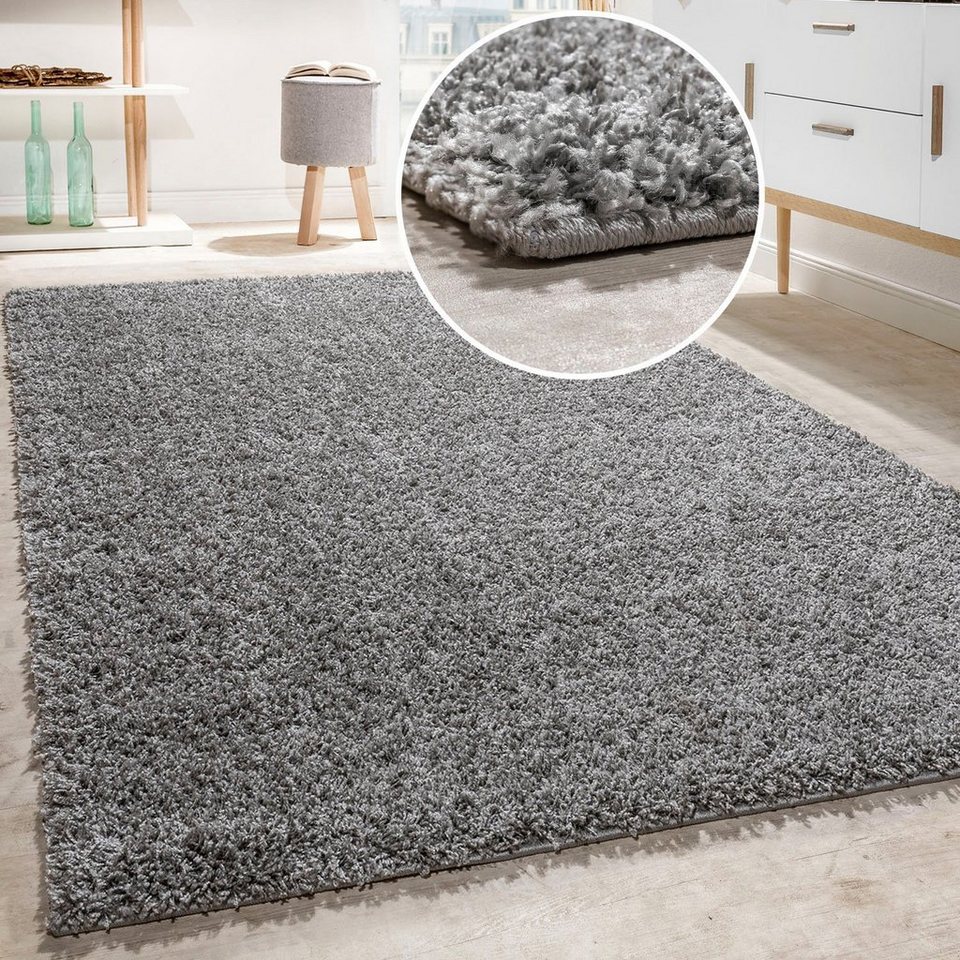 Teppich Twister 500, Paco Home, rechteckig, Höhe: 44 mm, Uni Hochflor  Shaggy mit hoher Fadendichte, perfekt für das Wohnzimmer geeignet