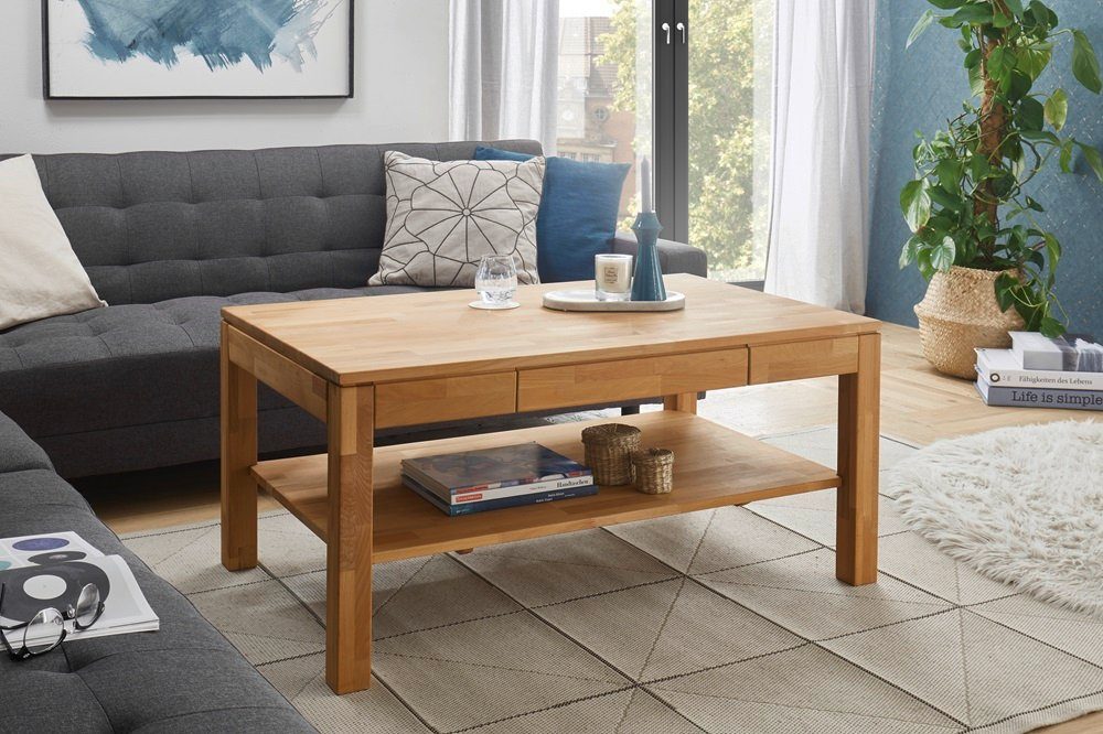 MCA furniture Couchtisch Couchtisch Salem, Kernbuche massiv, mit Schubkasten, 115X70 (no-Set), Breite 115 cm,Tischplatte aus Massivholz