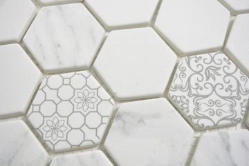 Mosani Mosaikfliesen GLAS Mosaik Hexagon ECO Carrara Mosaikfliese Wand