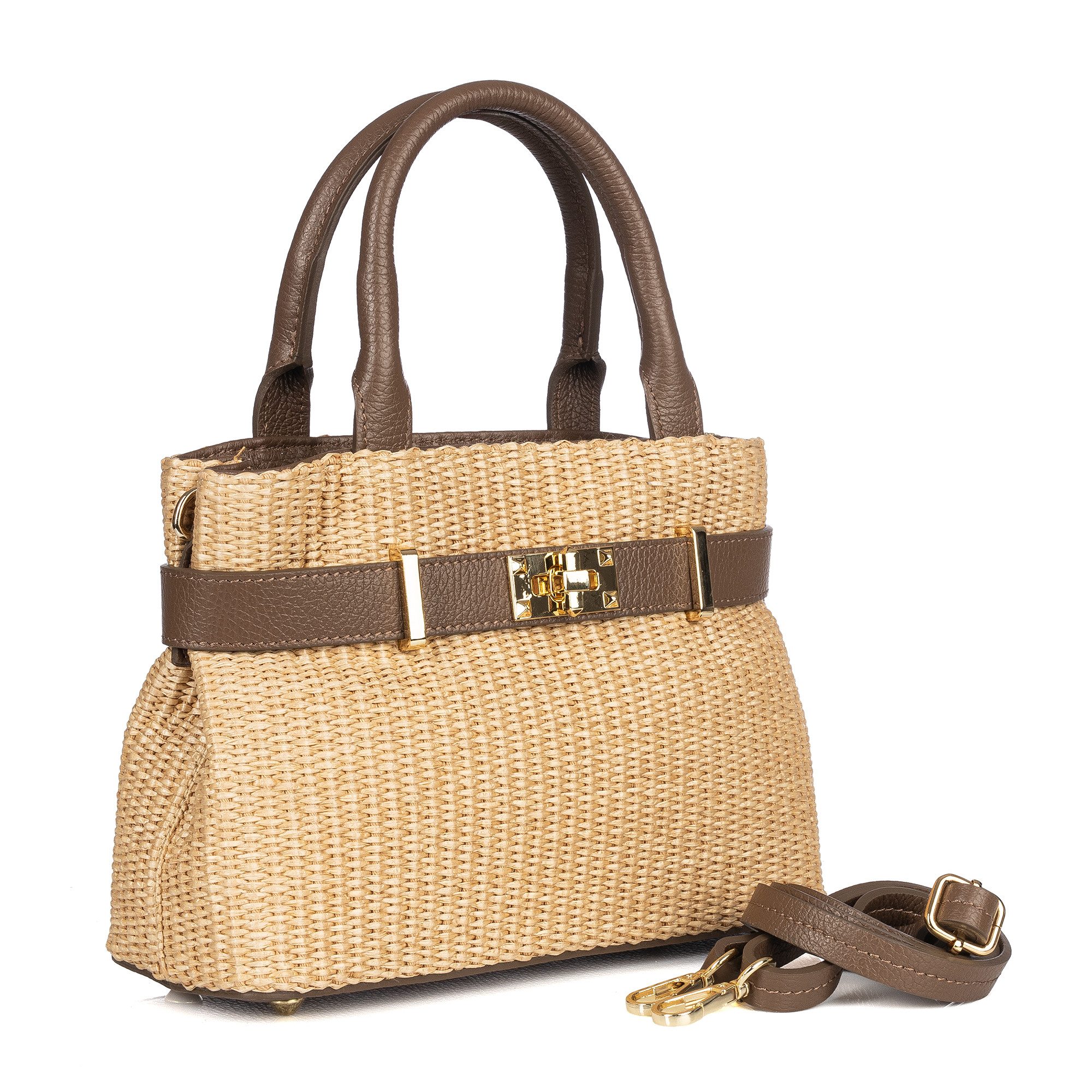 Der Trachtler Trachtentasche Damen Raffia-Tasche mit Lederdetails, - Made in Italy