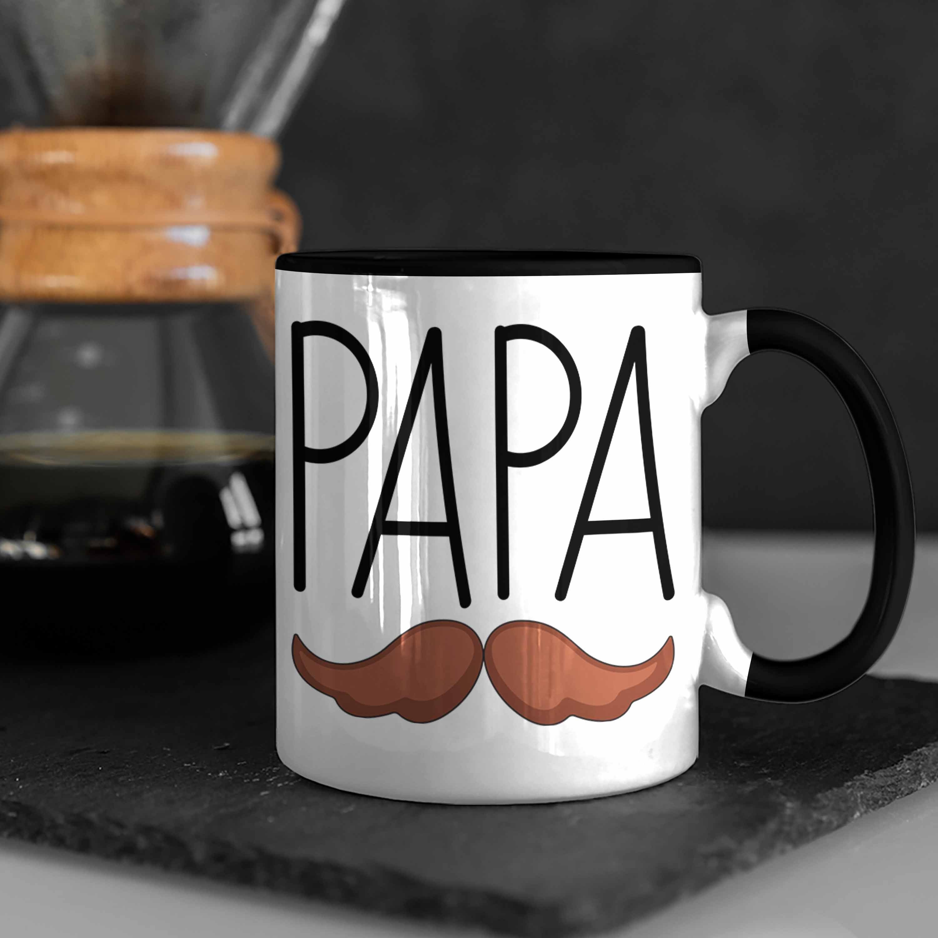 Vatertag Geschenk Geschenkidee Trendation Papa Tasse Schwarz Tasse Lustig Schnurrbart