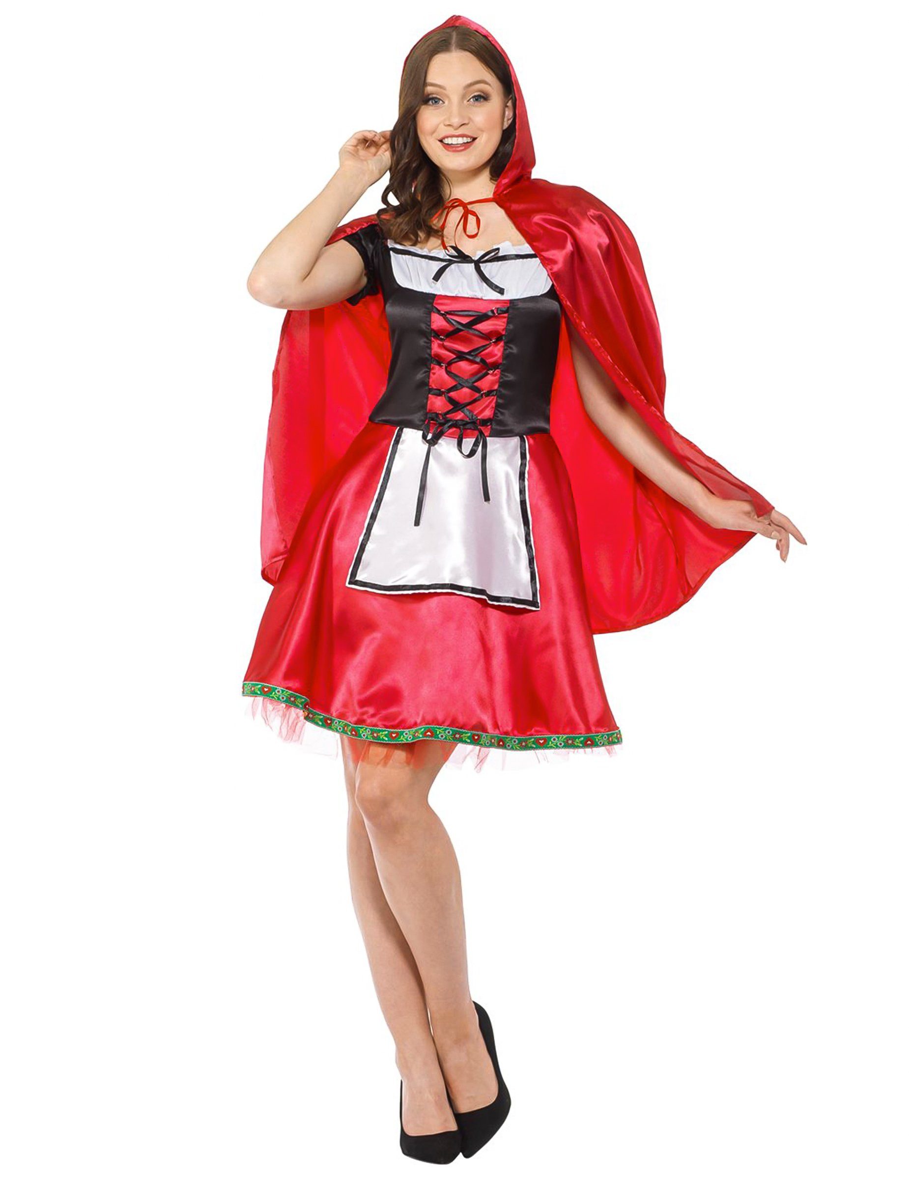 REDSUN Kostüm Rotkäppchen-Damenkostüm Märchen rot-schwarz-weiss