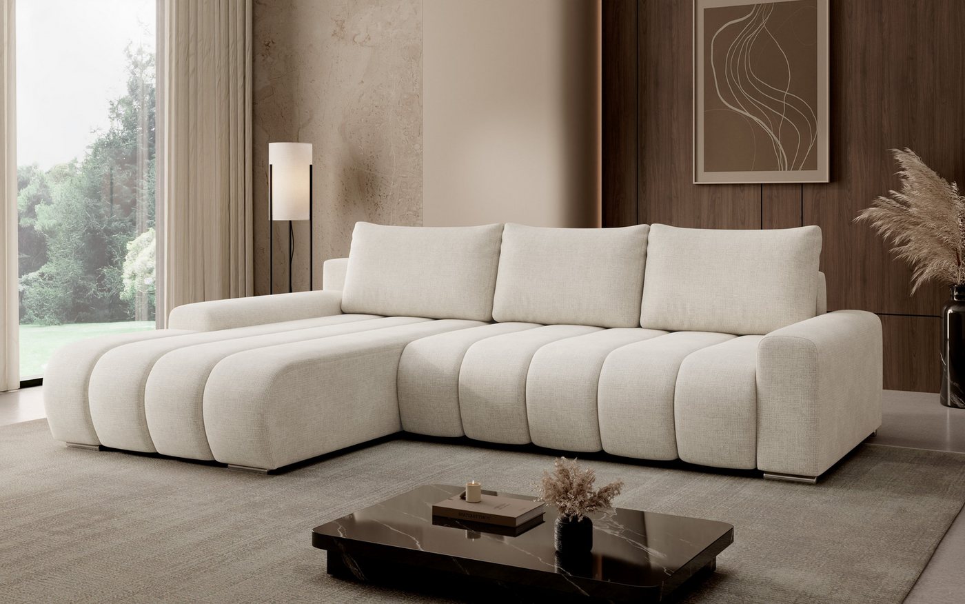 PROMETO Möbel Ecksofa Porto L mit Schlaffunktion und Bettkasten L-Form Links/Rechts