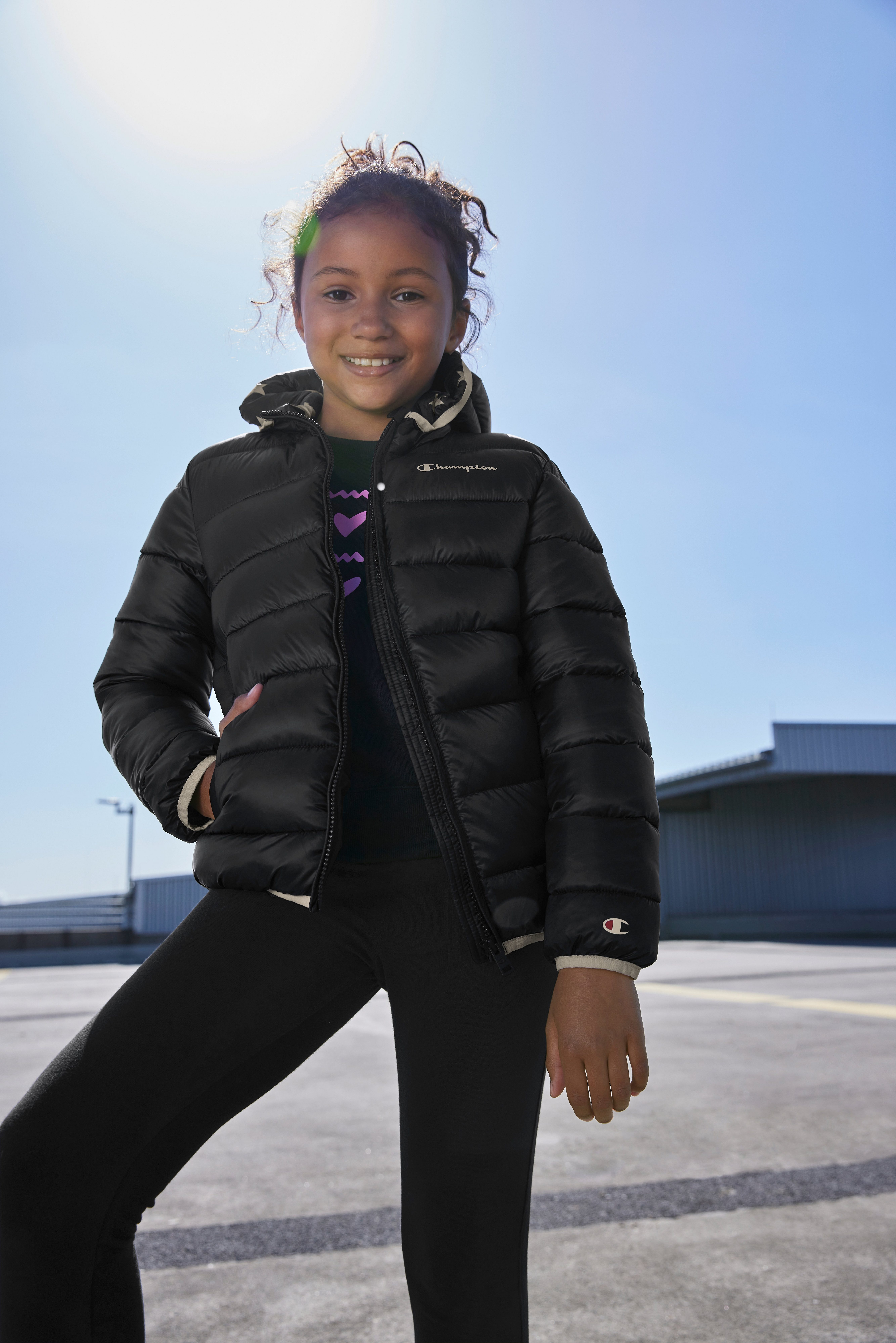 Steppjacke schwarz-rosa Kinder Hooded Für Champion Jacket