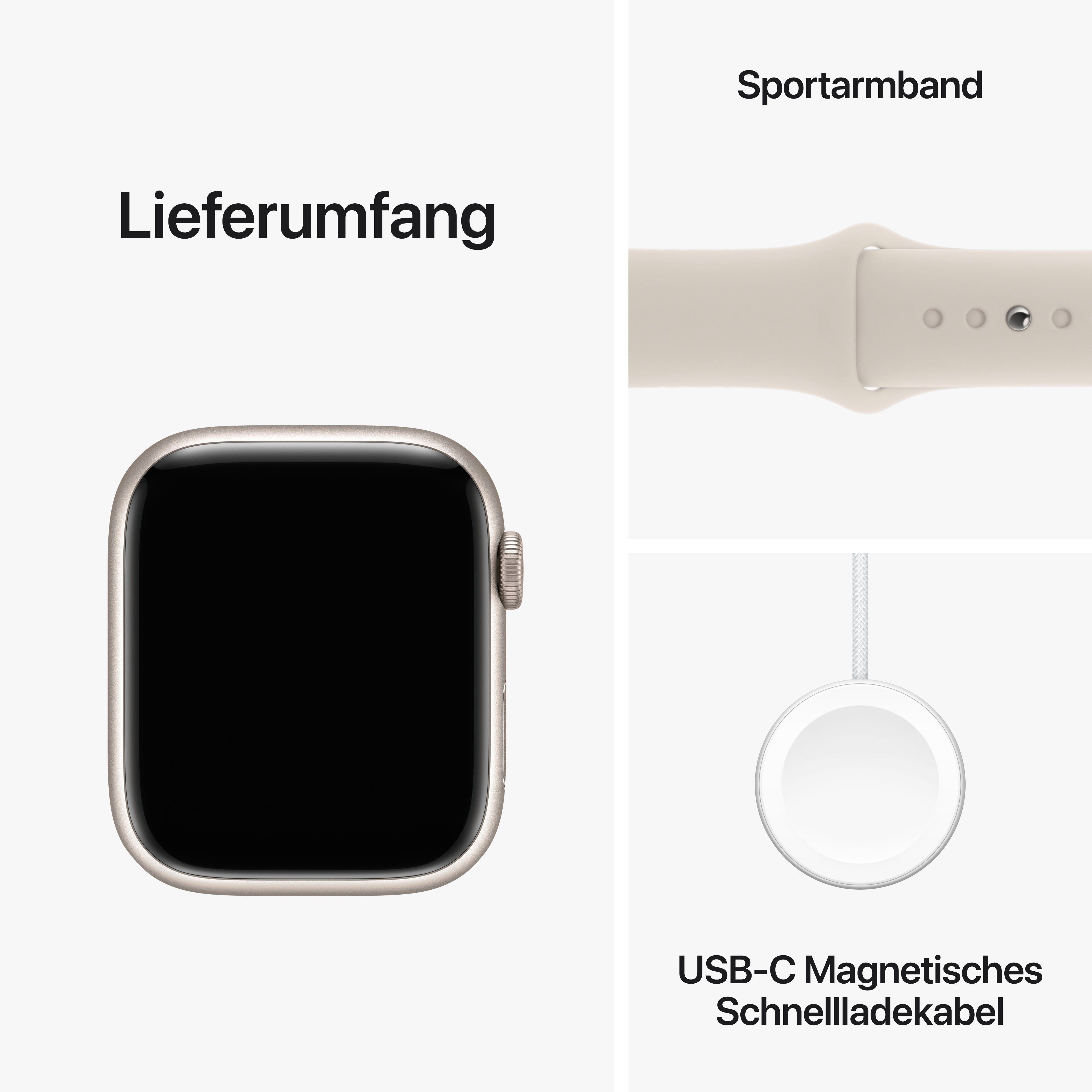 Apple Sport S/M Watch OS Band Series 45mm Zoll, Polarstern Aluminium Smartwatch GPS 9 10), cm/1,77 Watch (4,5 | Polarstern