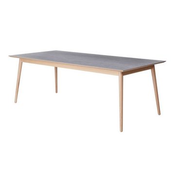Hammel Furniture Esstisch Meza Designtisch mit Auszugsfunktion und 2 Einlegeplatten, rechteckige Tischplatte aus Keramik, Massivholzgestell