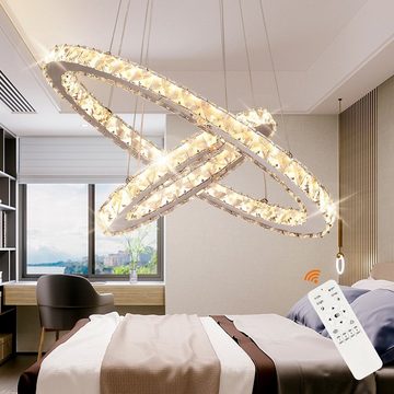 oyajia Deckenleuchte Dimmbare LED Kristall Deckenlampe, Moderne Pendelleuchte linear Design, LED fest integriert, Höhenverstellbar Kronleuchter Lampe, für Wohnzimmer Schlafzimmer Hotel