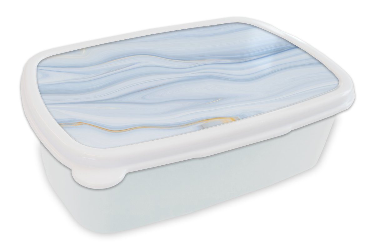 MuchoWow Lunchbox Marmor - Welle - Blau - Muster - Marmoroptik - Pastell, Kunststoff, (2-tlg), Brotbox für Kinder und Erwachsene, Brotdose, für Jungs und Mädchen weiß