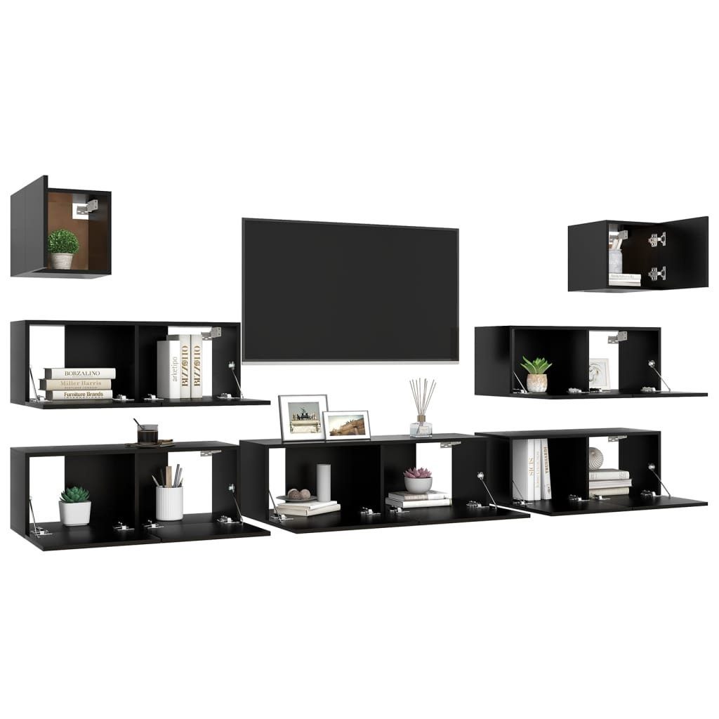 Schwarz TV-Schrank Holzwerkstoff furnicato 7-tlg. TV-Schrank-Set