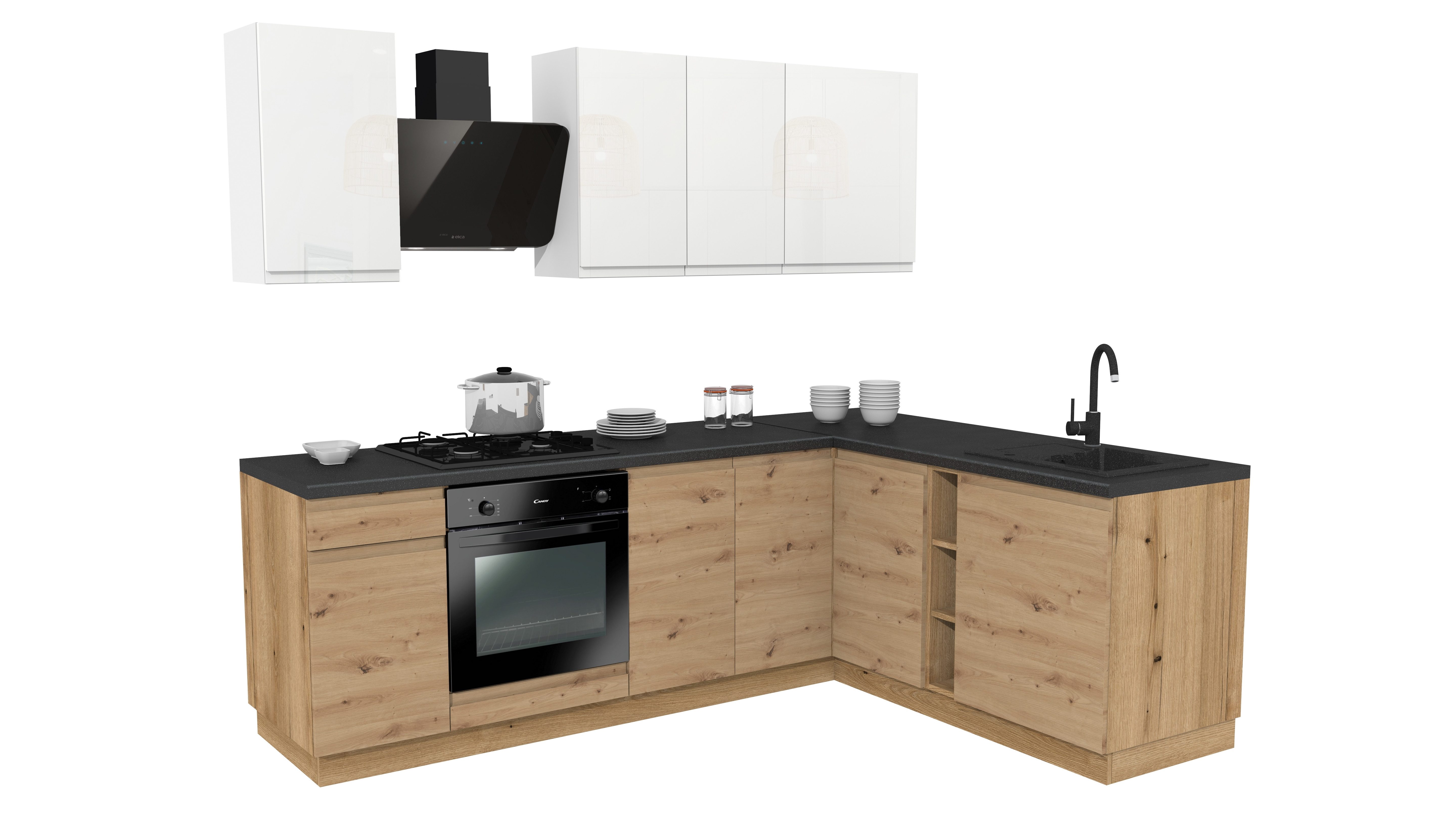 ROYAL24_MARKT Winkelküche - SIMPLY Z11 - Eckküche Hochglanz & aus Holz Design, (Komplett Set), Edles Material - Zeitlos - Elegant