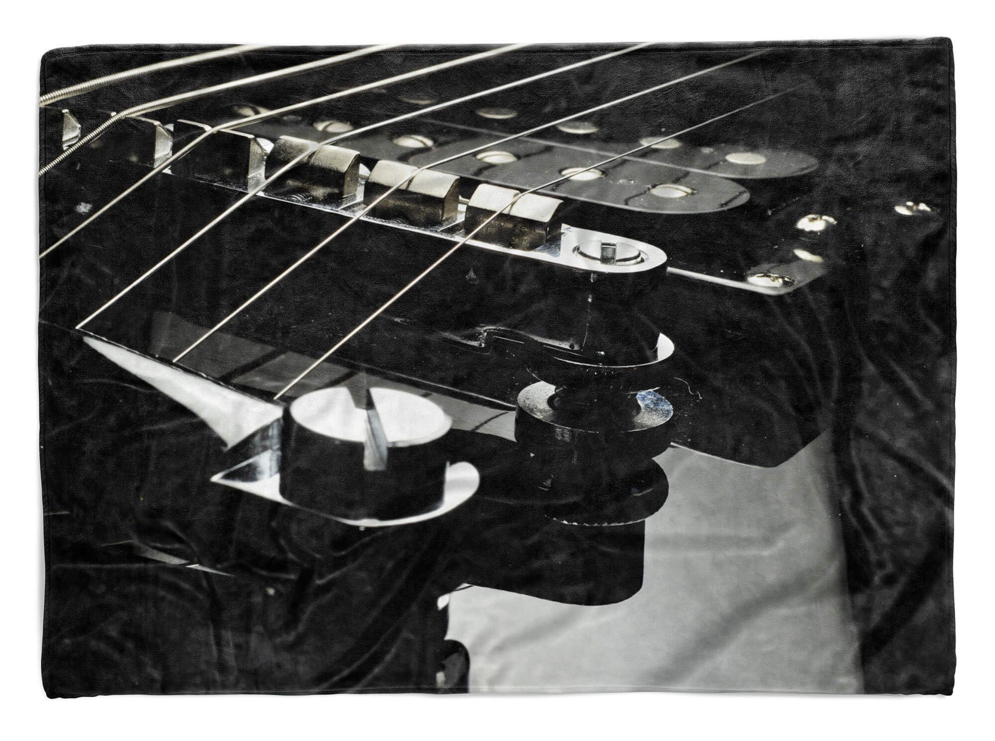 mit Fotomotiv Art Kuscheldecke (1-St), Handtücher Handtuch Handtuch Gi, Baumwolle-Polyester-Mix Saunatuch Gitarre Strandhandtuch Schwarz Sinus