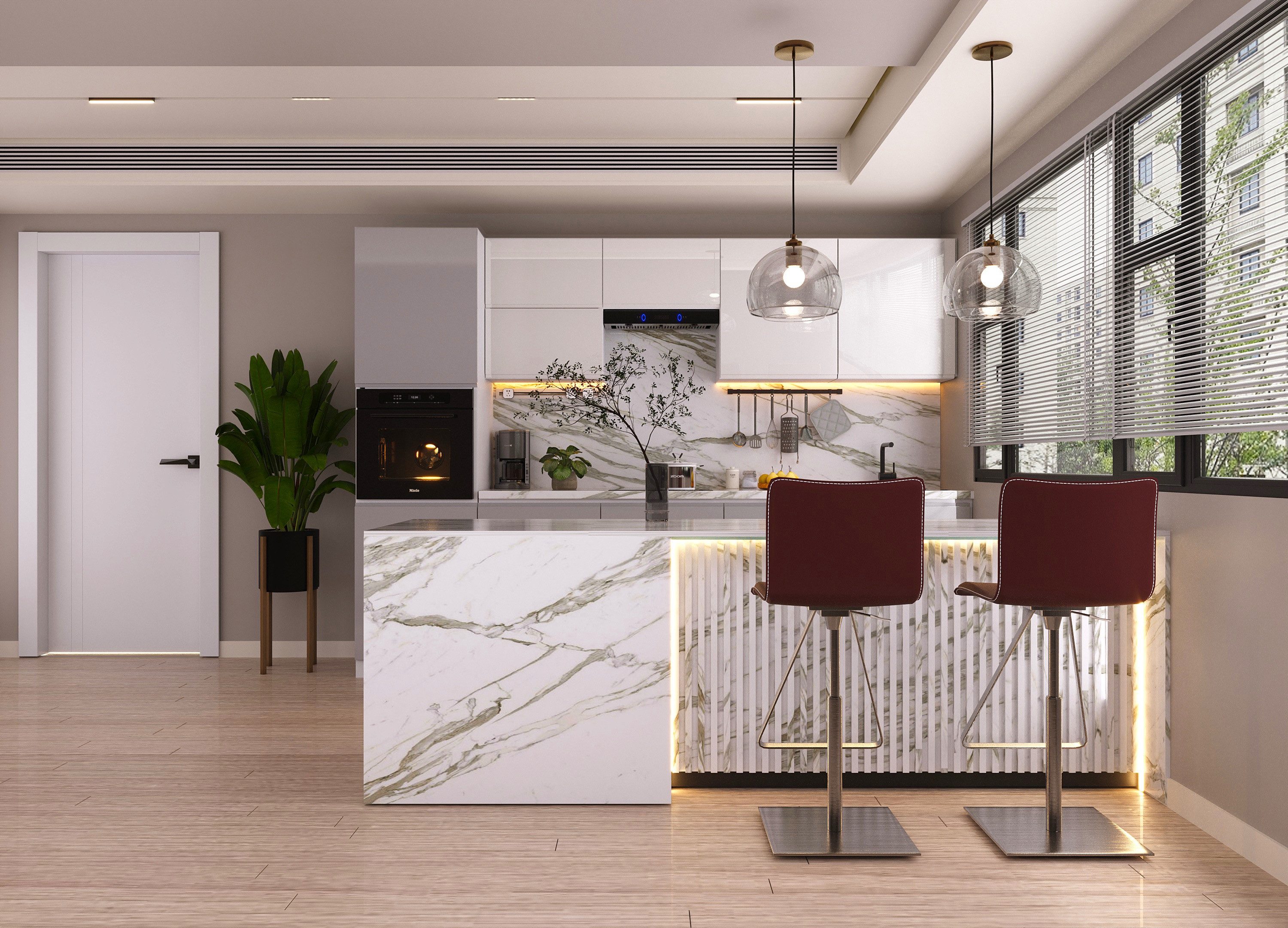 ROYAL24_MARKT Küchenzeile – KU-S01 – Aspen – Harmonische Kombination in Grau & Weiß Hochglanz, (Komplett Set), Luxus – Modern – Präzise