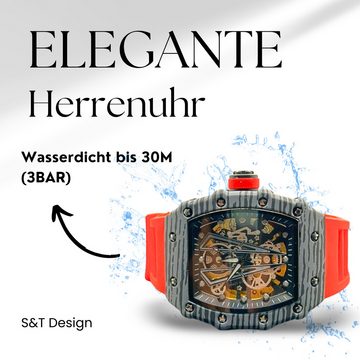 S&T Design Automatikuhr Mechanische Uhr Herren Uhr Skelett Edelstahl, (inkl. Uhrenetui), Mechanische Armbanduhr für Herren Wasserdicht