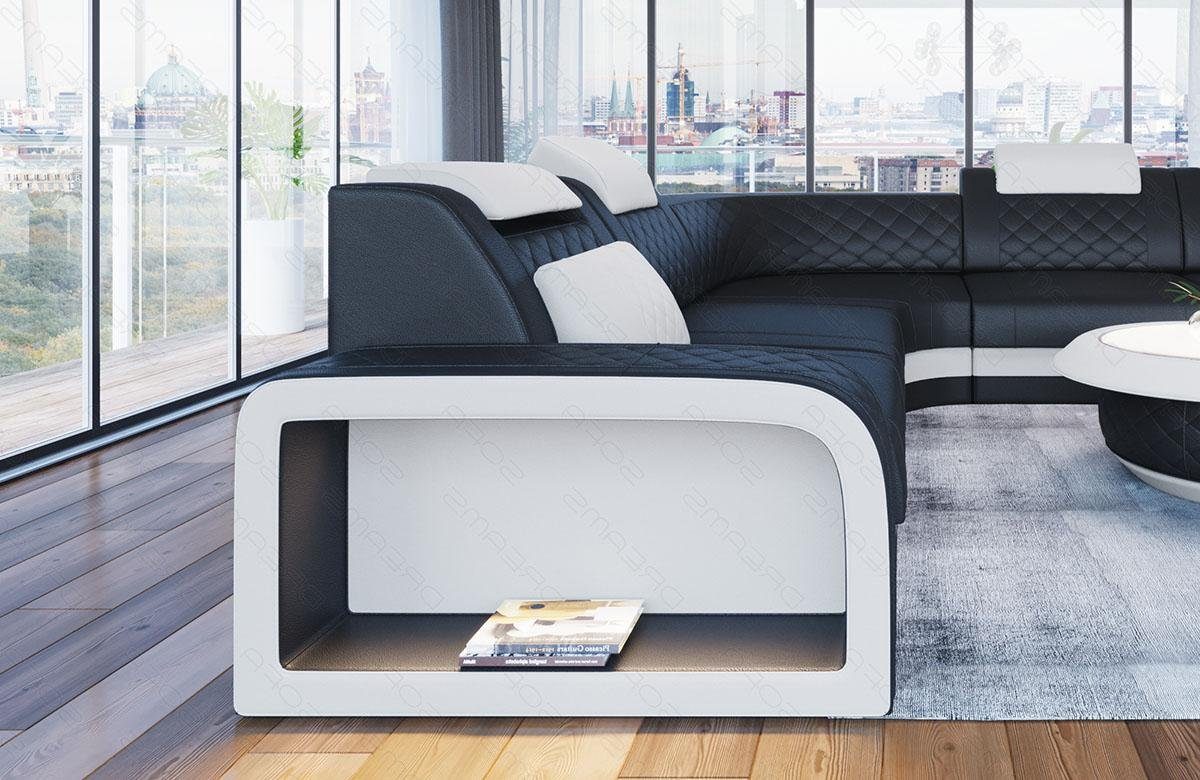 Sofa Dreams Wohnlandschaft Foggia U Form Leder, LED-Beleuchtung, Couch, 6-Sitzer, Kopfstützen, USB-Anschluss