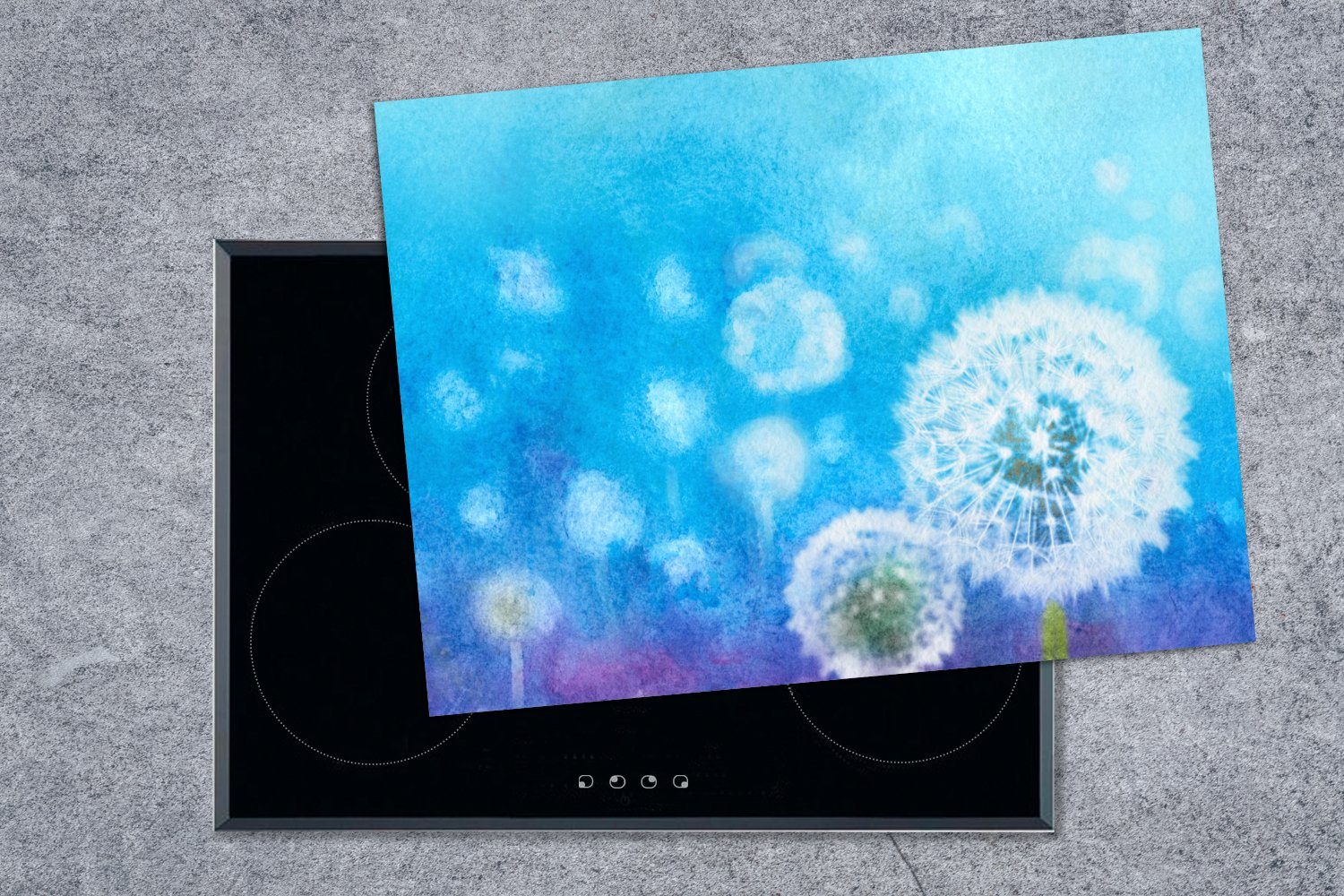MuchoWow Herdblende-/Abdeckplatte Blumen - Aquarell - Vinyl, (1 tlg), Malerei, Arbeitsfläche cm, Ceranfeldabdeckung nutzbar, Mobile 70x52