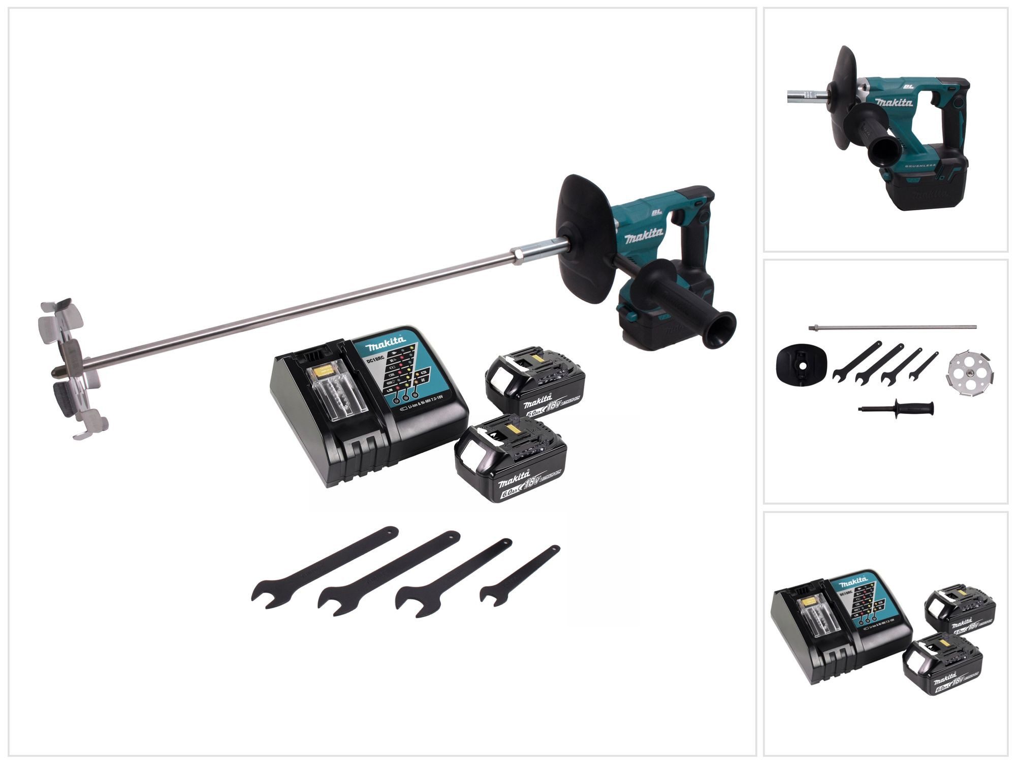 Makita Rührwerk DUT 130 RG Akku Rührgerät 18V M14 Brushless + 2x Akku 6,0Ah + Ladeger