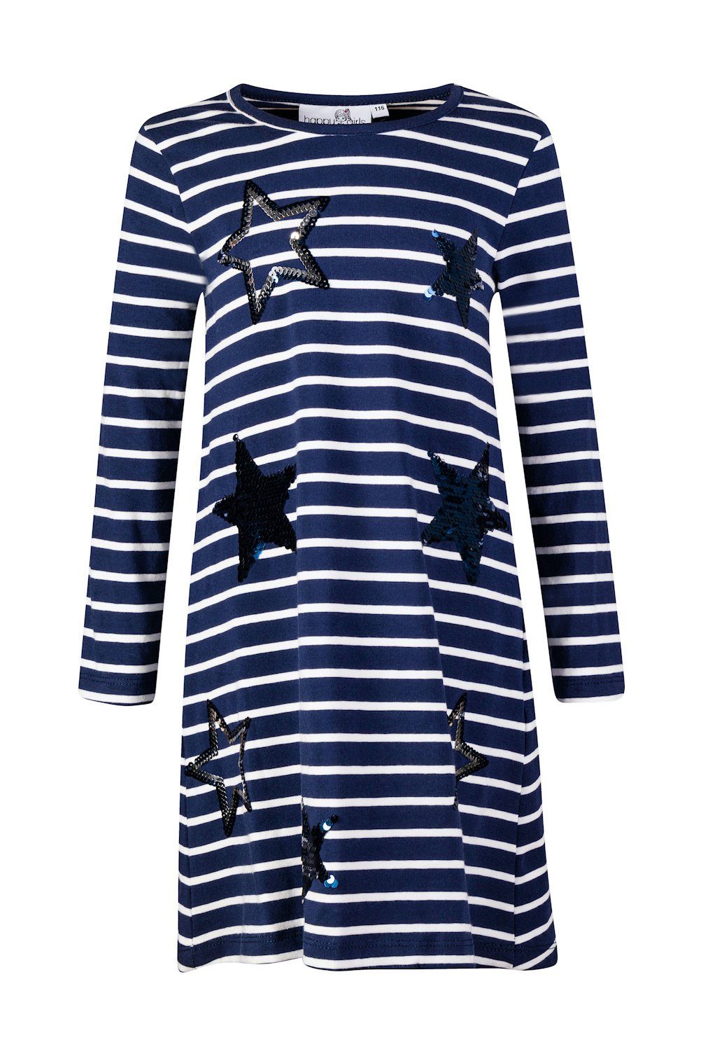 navy blau Happy girls happy A-Linien-Kleid Kleid girls Langarm Sterne Pailletten (1-tlg) Jerseykleid