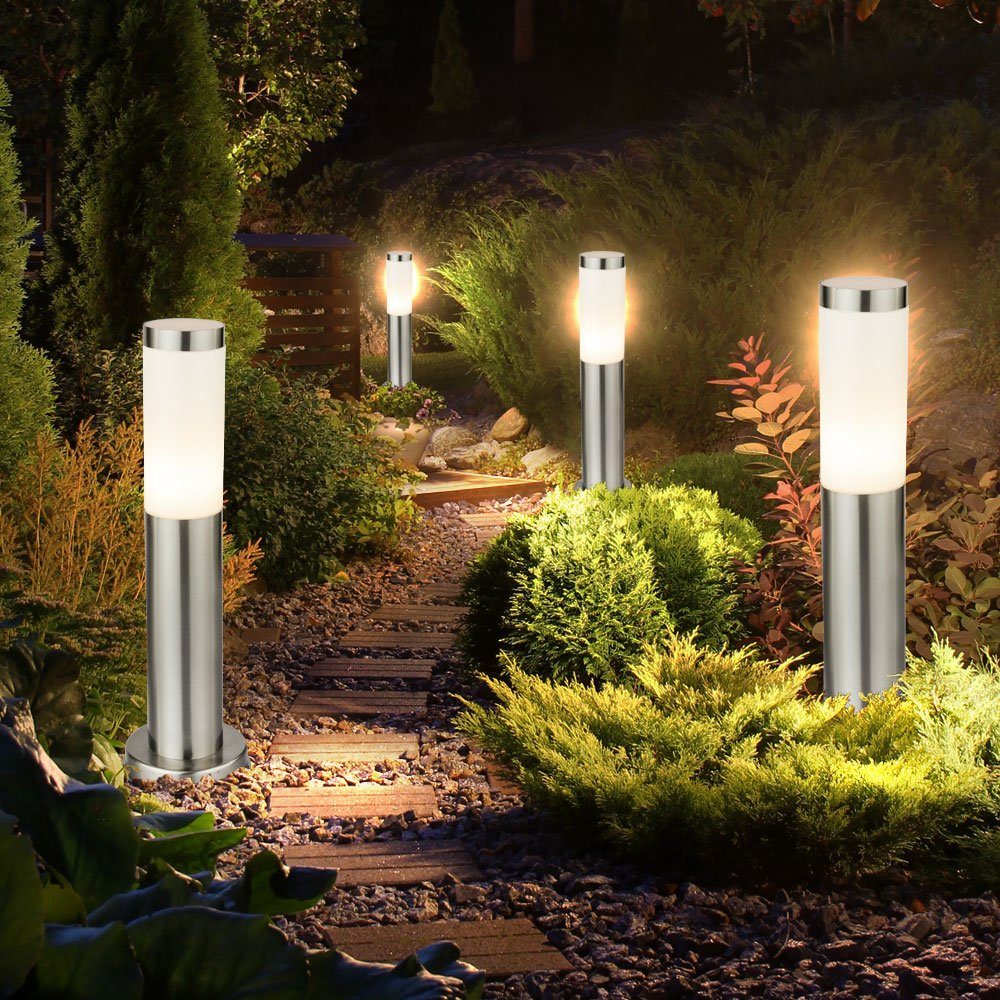 etc-shop LED Außen-Stehlampe, Leuchtmittel inklusive, Warmweiß, Außenlampe silber Edelstahl Außenstehlampe Wegeleuchte Gartenlampe LED