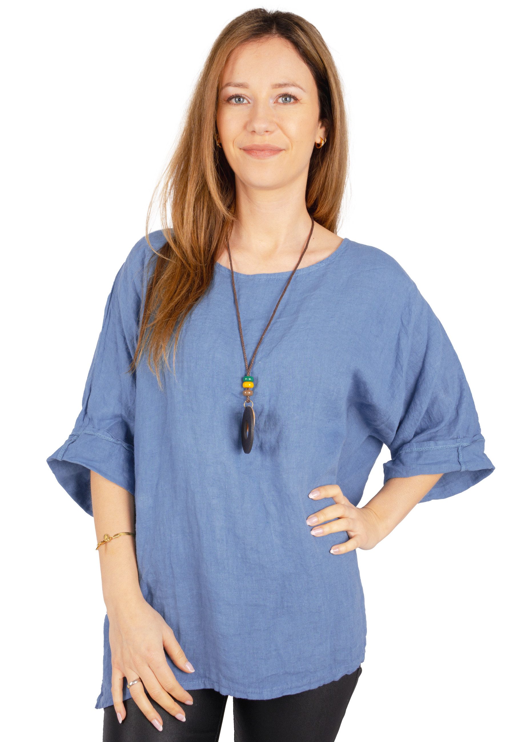 Seasons of April Kurzarmbluse Oversized Lina Weit geschnittene Leinenbluse günstig online kaufen