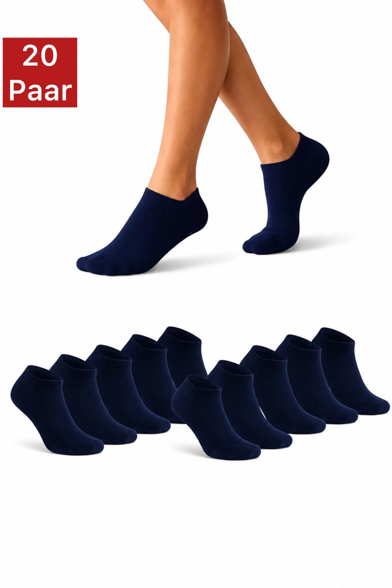NERS Kurzsocken 10 und 20 Paar Damen & Herren aus Baumwolle, Komfortbund, atmungsaktiv (Packung, 20-Paar, 10) Sneakersocken mit verstärkter Ferse, ohne Gummidruck