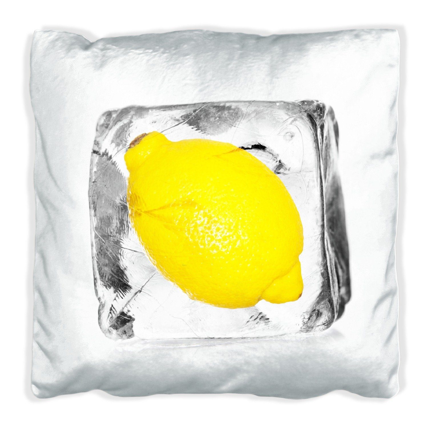Eiswürfel Wallario - Dekokissen Zitrone Obst, handgenäht in Eiskaltes