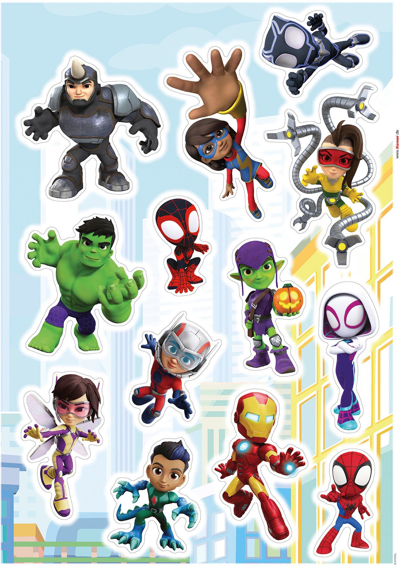 Komar Wandtattoo Spidey and Friends - Größe 50 x 70 cm (13 St), Künstler: Komar, selbstklebend, Wandsticker, Kinderzimmer