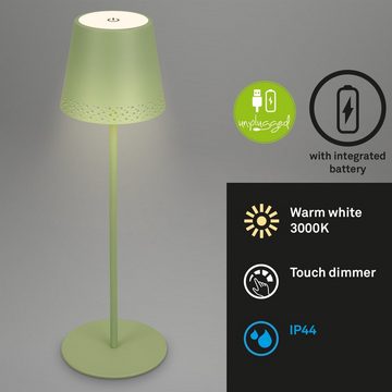 Briloner Leuchten Außen-Tischleuchte 7438019, LED fest verbaut, Warmweiß, mit Akku, höhenverstellbar, USB-C, warmweiß, IP44, chrom, 38 cm