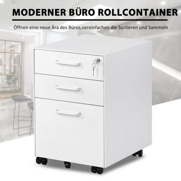 Merax Rollcontainer, Büroschränke, Rolling Kabinett mit abschließbaren Schubladen, stationäre Rack, für Hause & Büro voll montiert