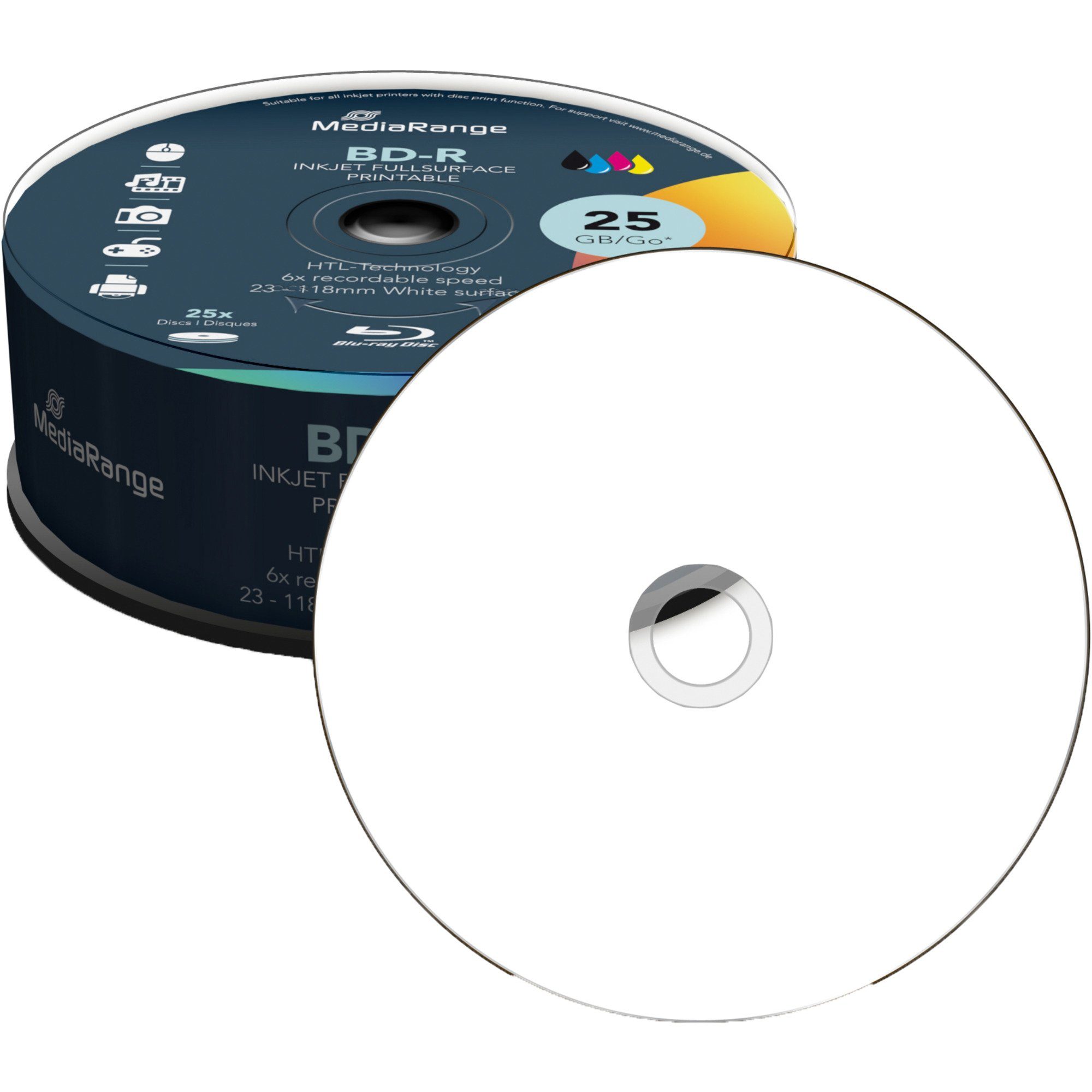 Mediarange Blu-ray-Rohling MediaRange BD-R 25 GB, Blu-ray-Rohlinge, (6-fach