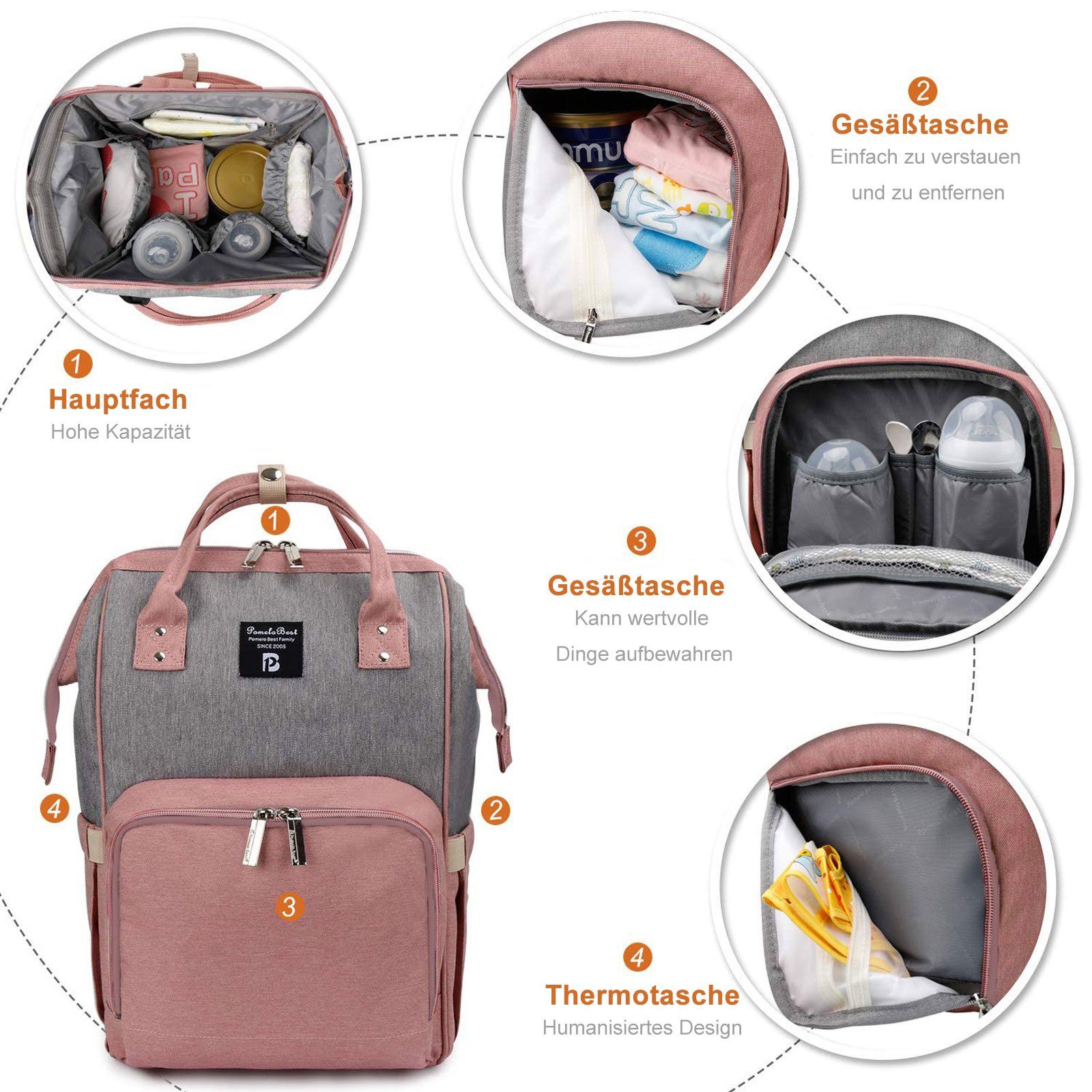 OKWISH Wickelrucksack Wickeltasche wasserabweisend Multifunktions-Babytaschen (Windeln Babyflasche Milchfläsche Rucksack Tasche mit Flaschenhalter, für Mama und Papa unterwegs), mit tragbarer mobiler Wickelauflage Schnullerhalter Kinderwagengurte