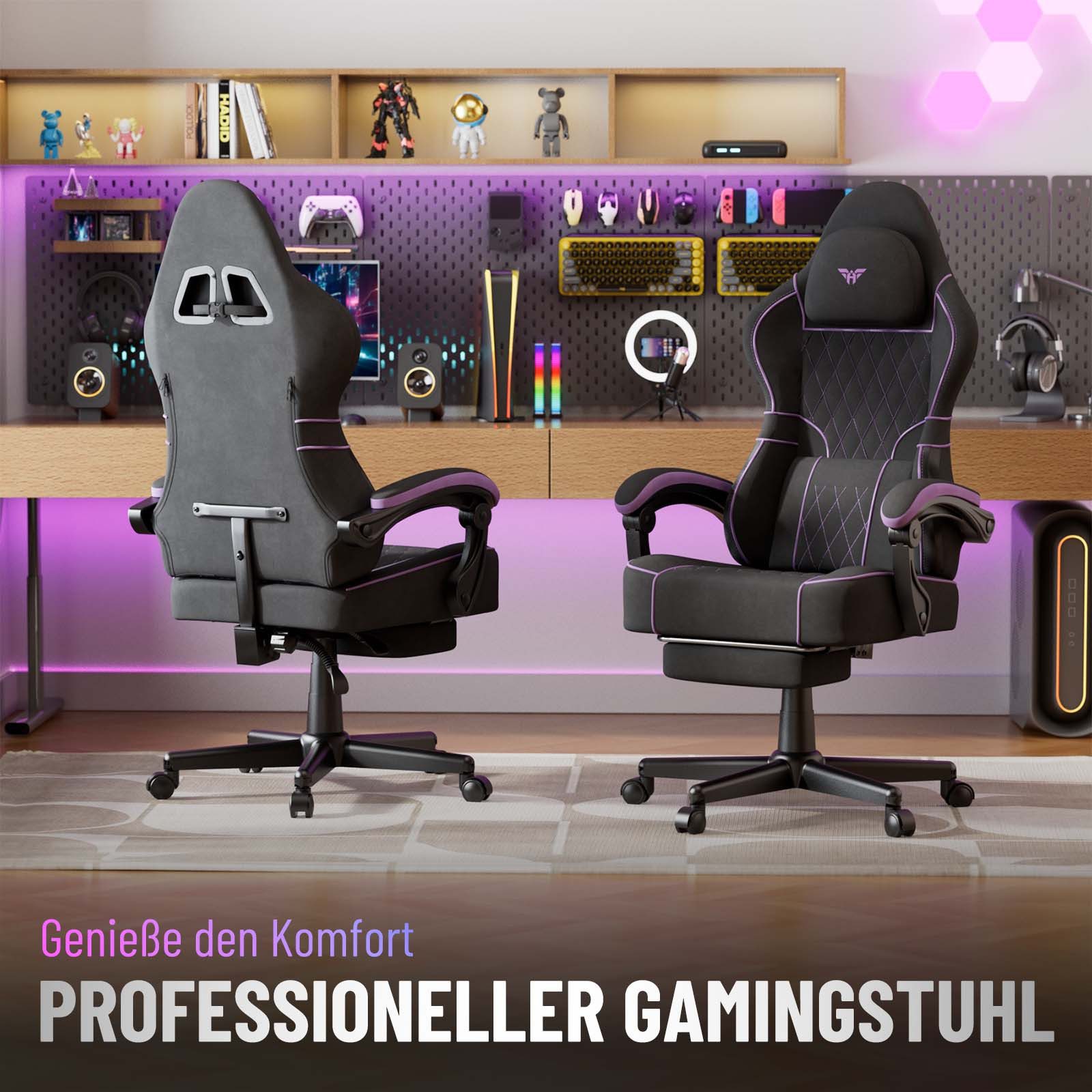 Huracan Gaming-Stuhl Gamer Chair mit verstellbare Kopfstütze und Lendenkissen,Ergonomisch