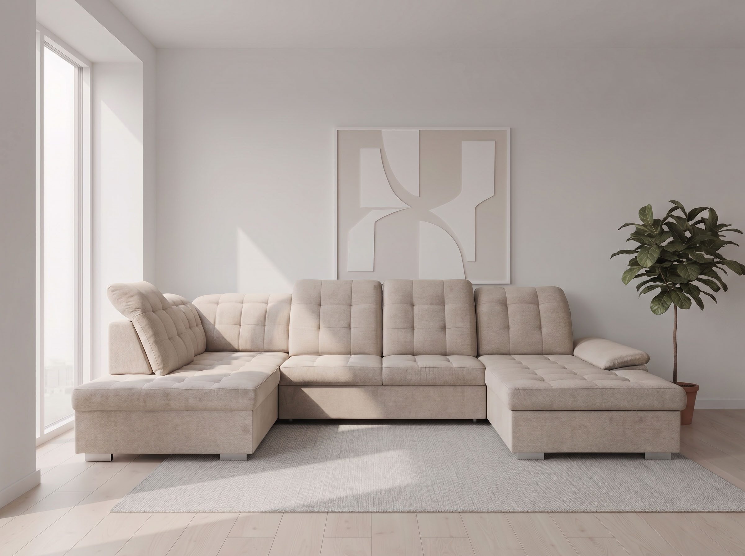 WERK2 Wohnlandschaft Kordula-New Multifunktion Couch, Breite 332cm, bequem, U-Form, Sofa in U-Form mit Schlaffunktion & Bettkasten, Schlafcouch