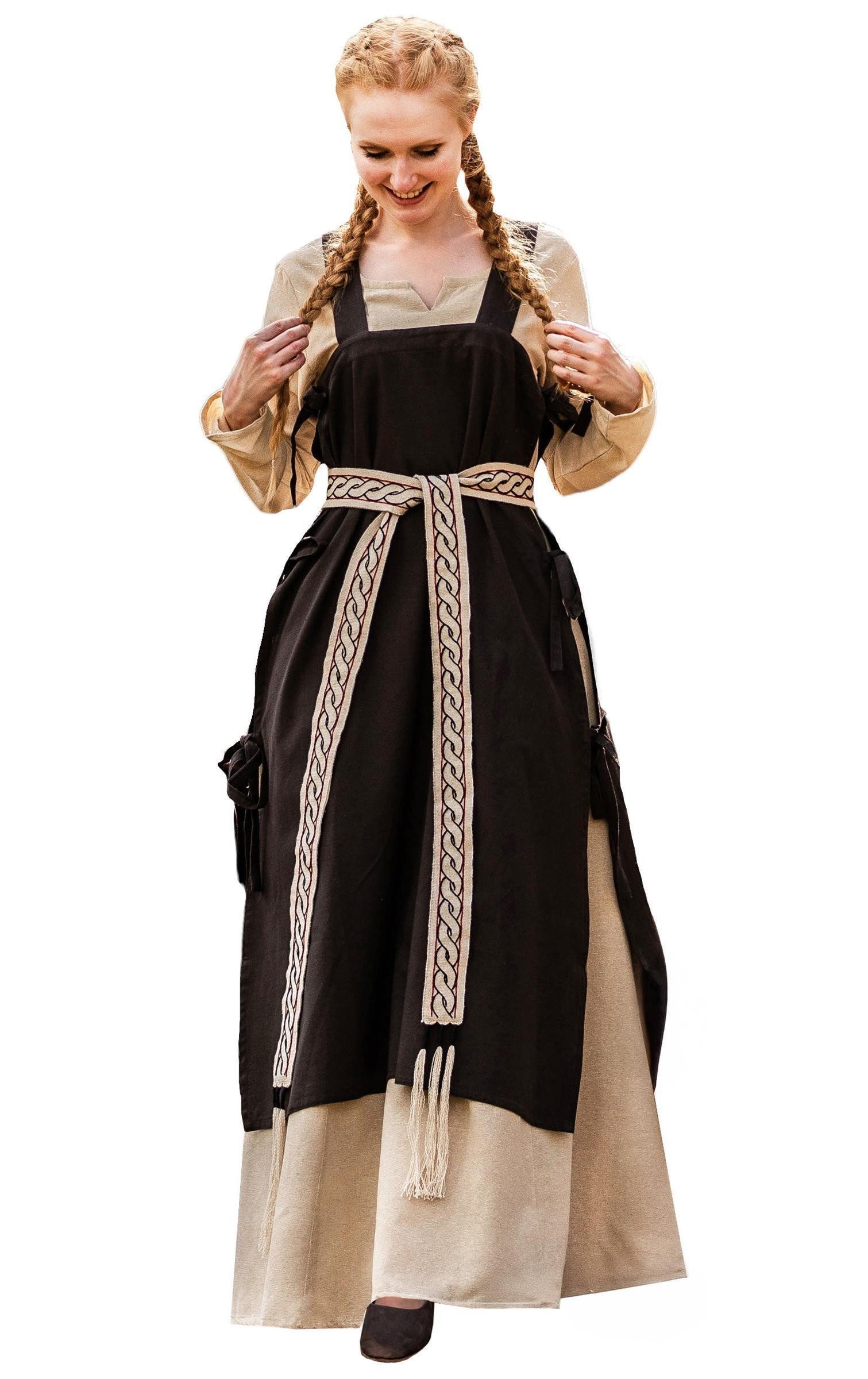 Leonardo Carbone Wikinger-Kostüm Überkleid "Hildegard" mit breiten Trägern, seitliche Bändel, hochwertige Baumwolle