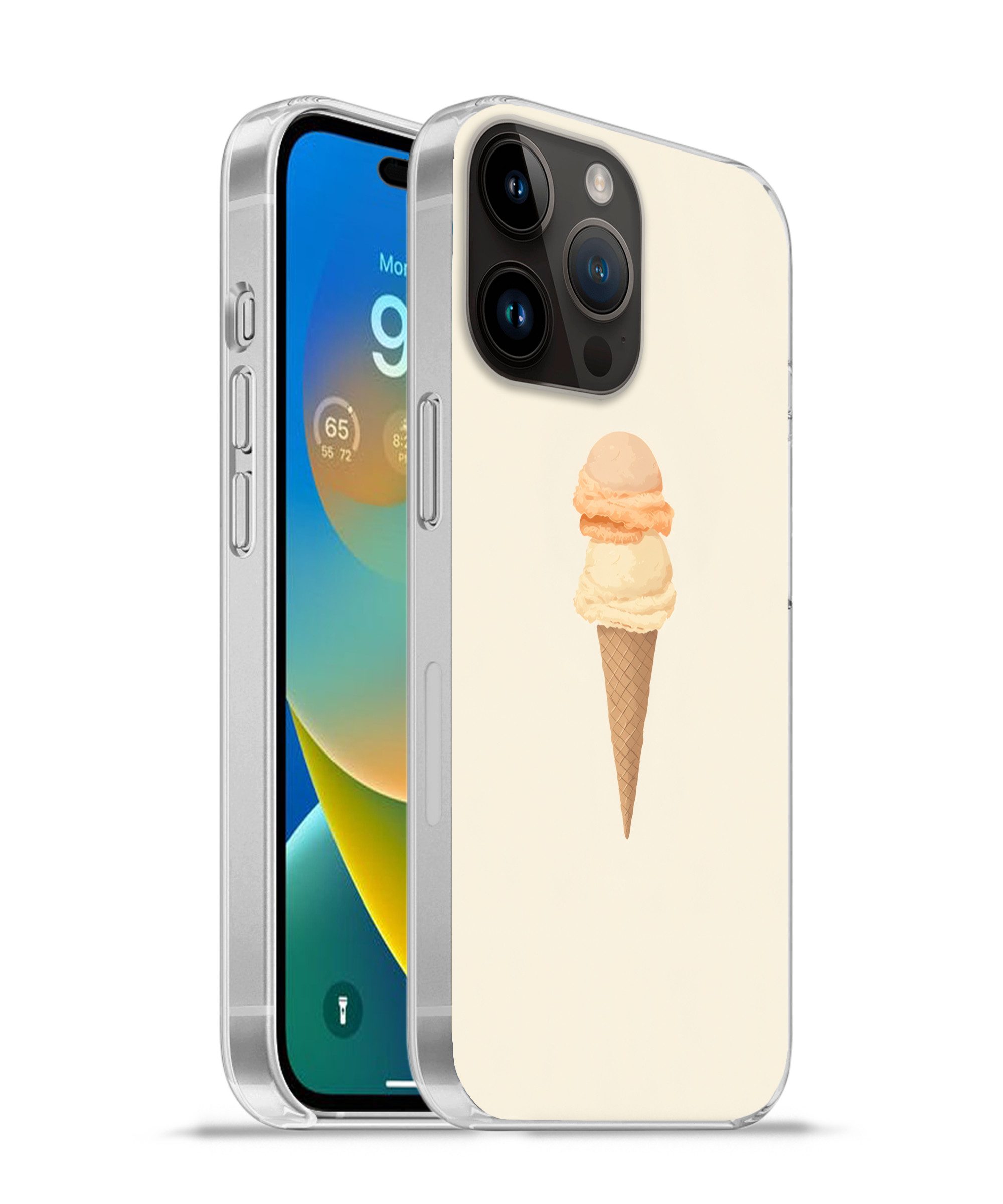 MuchoWow Handyhülle für Apple iPhone 14 Pro Minimalist - Schaufel Eiscreme - Horn - Beige, Smartphone-Bumper, Print, Handy Schutzhülle Dünn