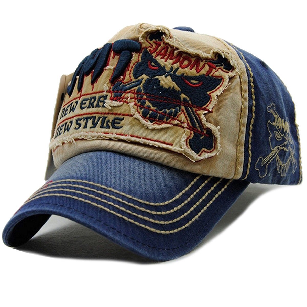 Sporty Baseball Cap Fight Skull Vintage Style Used Washed Look Retro Kappe Cap mit Belüftungslöchern