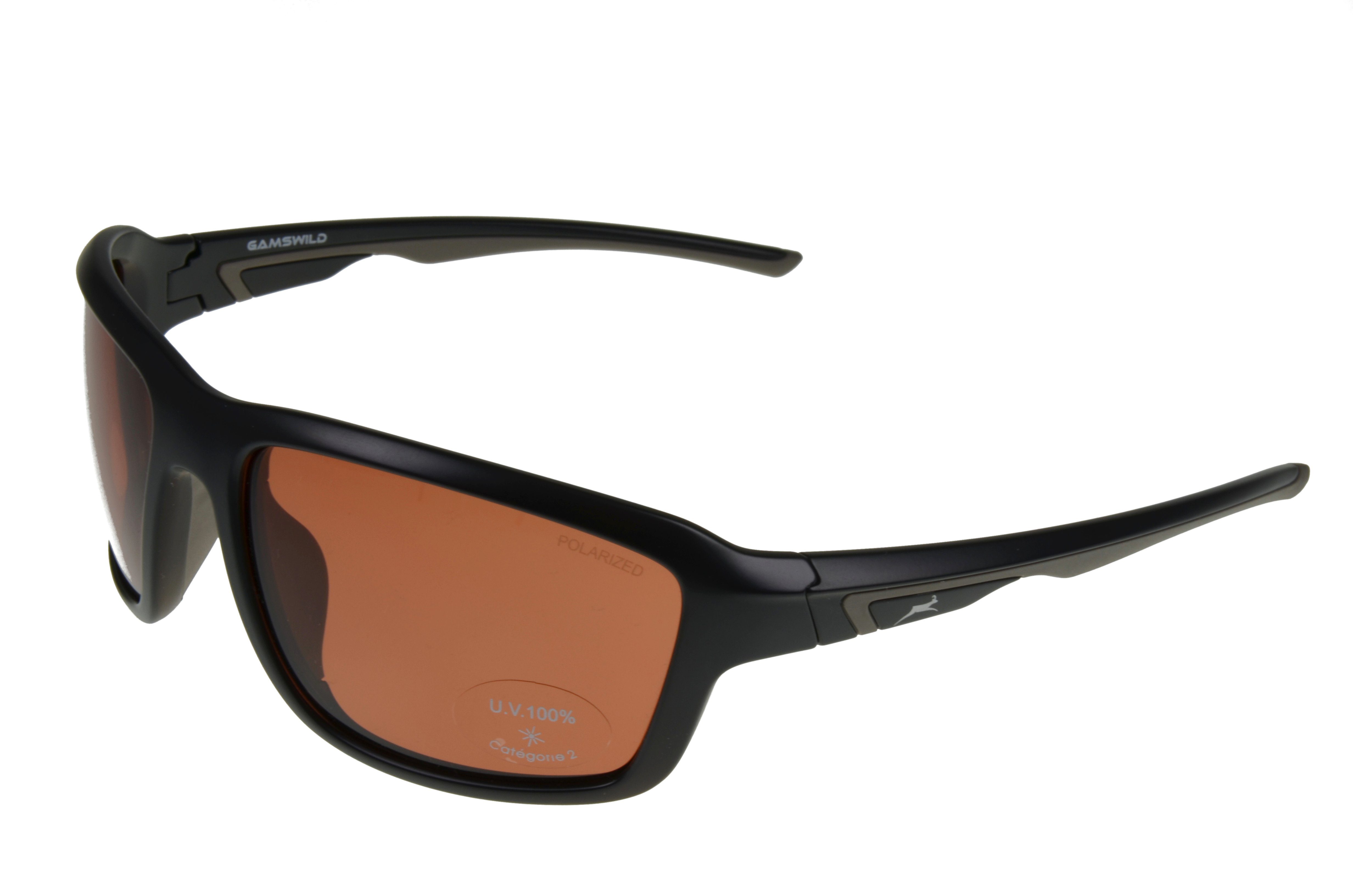 Gamswild Sportbrille WS7536 Sonnenbrille Skibrille Fahrradbrille Damen Herren Unisex, polarisiert & TR90 schwarz-braun cat.2