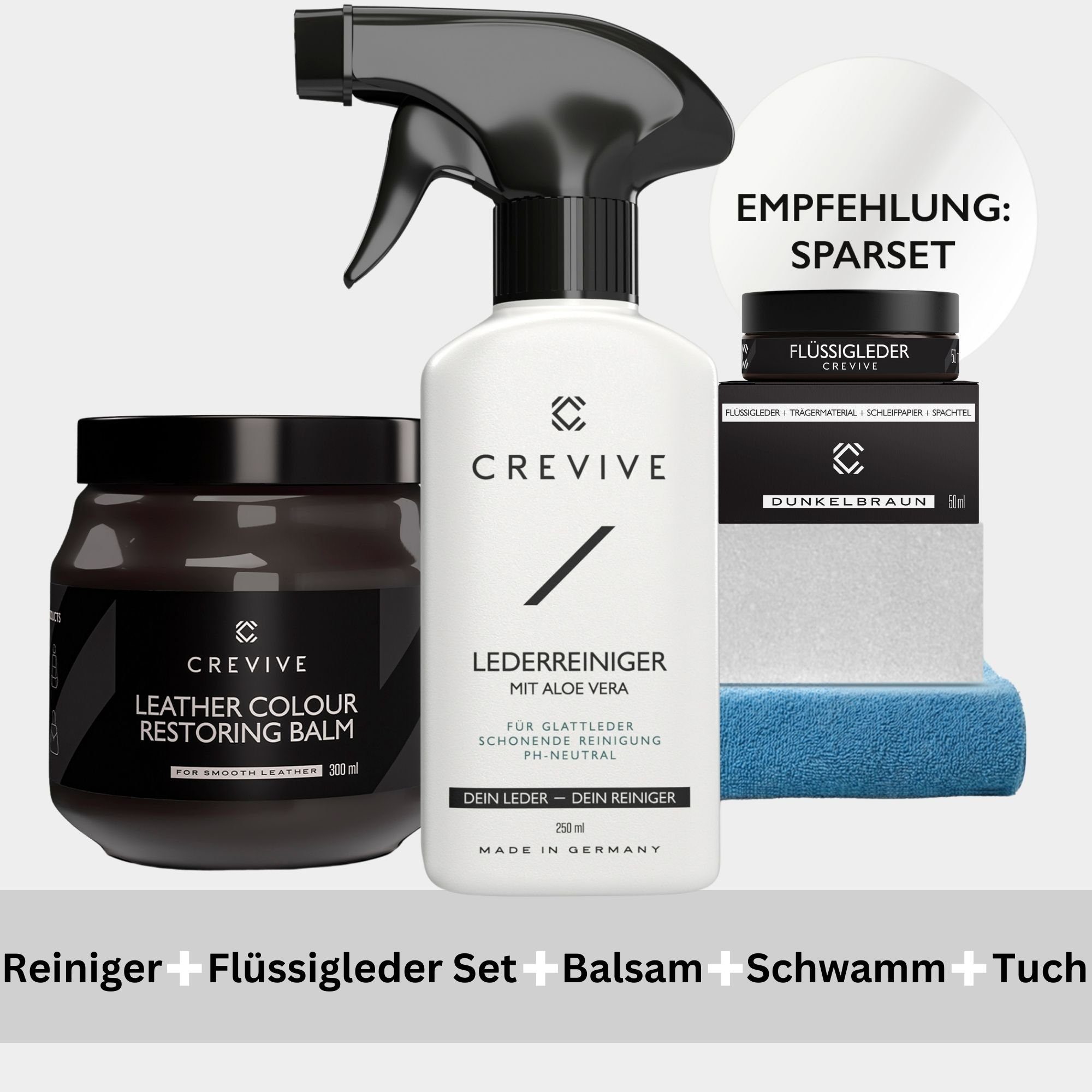 CREVIVE Flüssigleder 50 ml Lederpflege (Lederreparatur, sehr ergiebig), Leder Reparatur Set, Kunstleder Reparaturset, für Sofa, Couch, Auto
