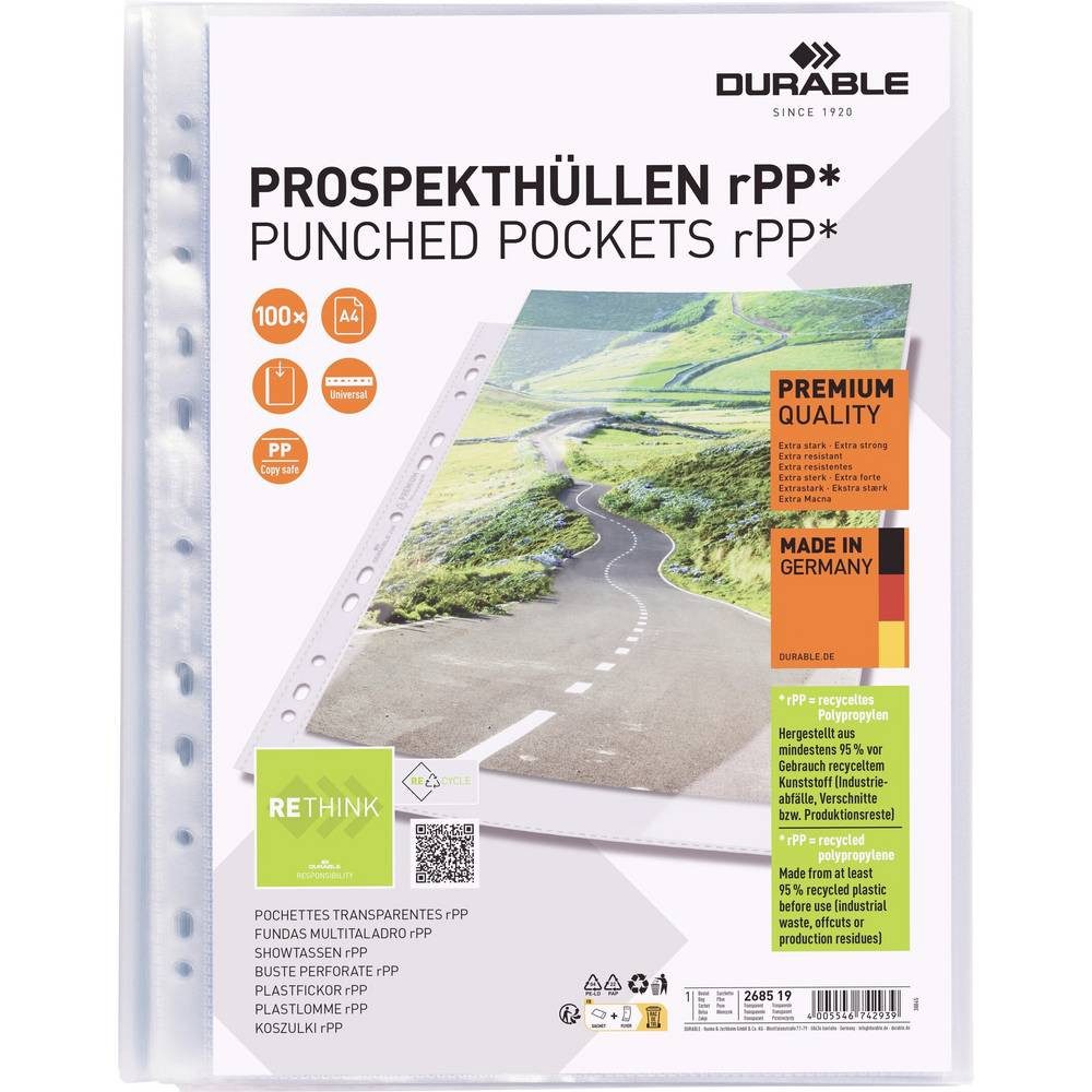 DURABLE Prospekthülle Prospekthülle rPP Btl. à 100 268519