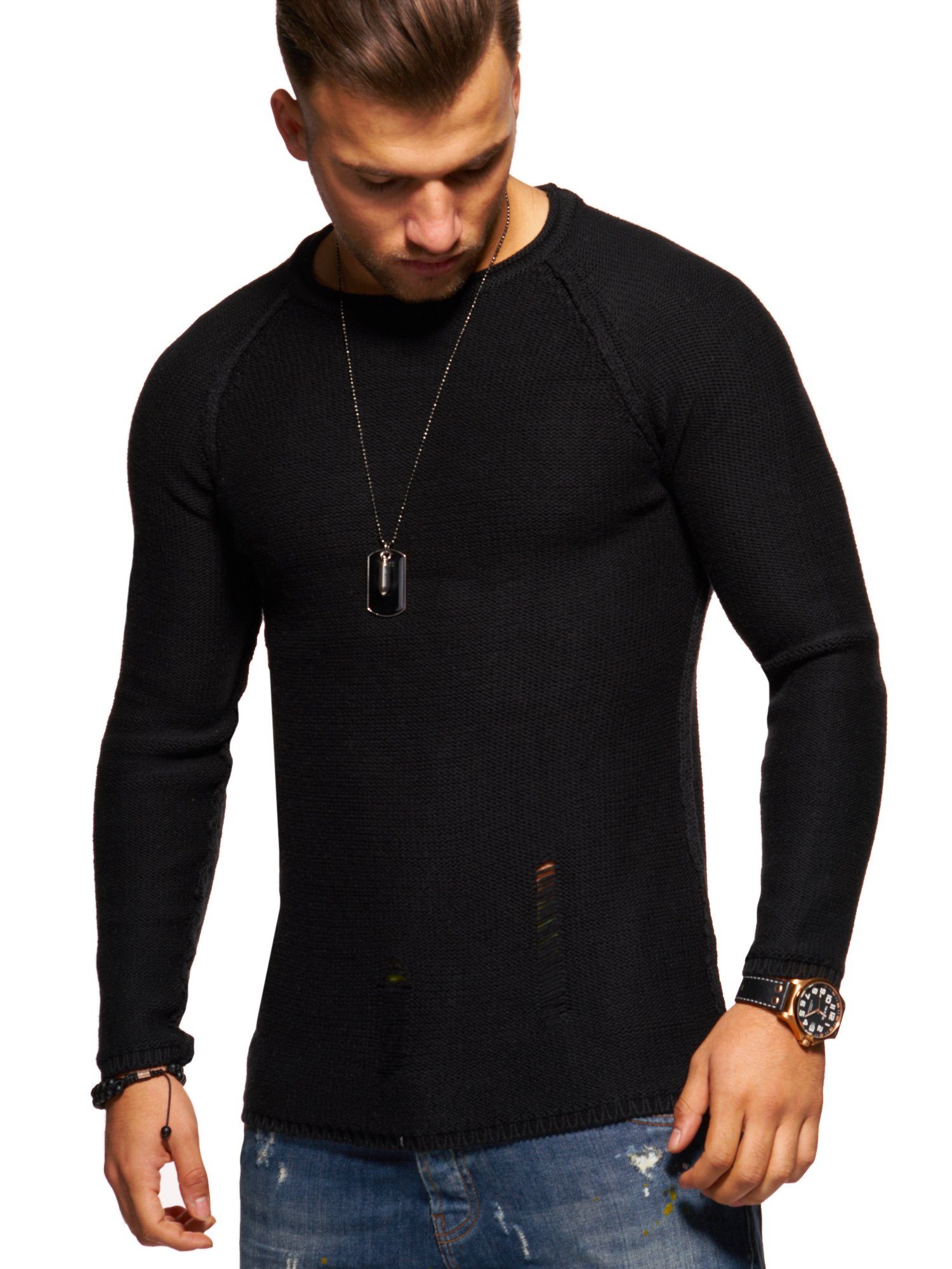 2Y Premium Strickpullover JOSCHUA mit Destroyed-Elementen günstig online kaufen
