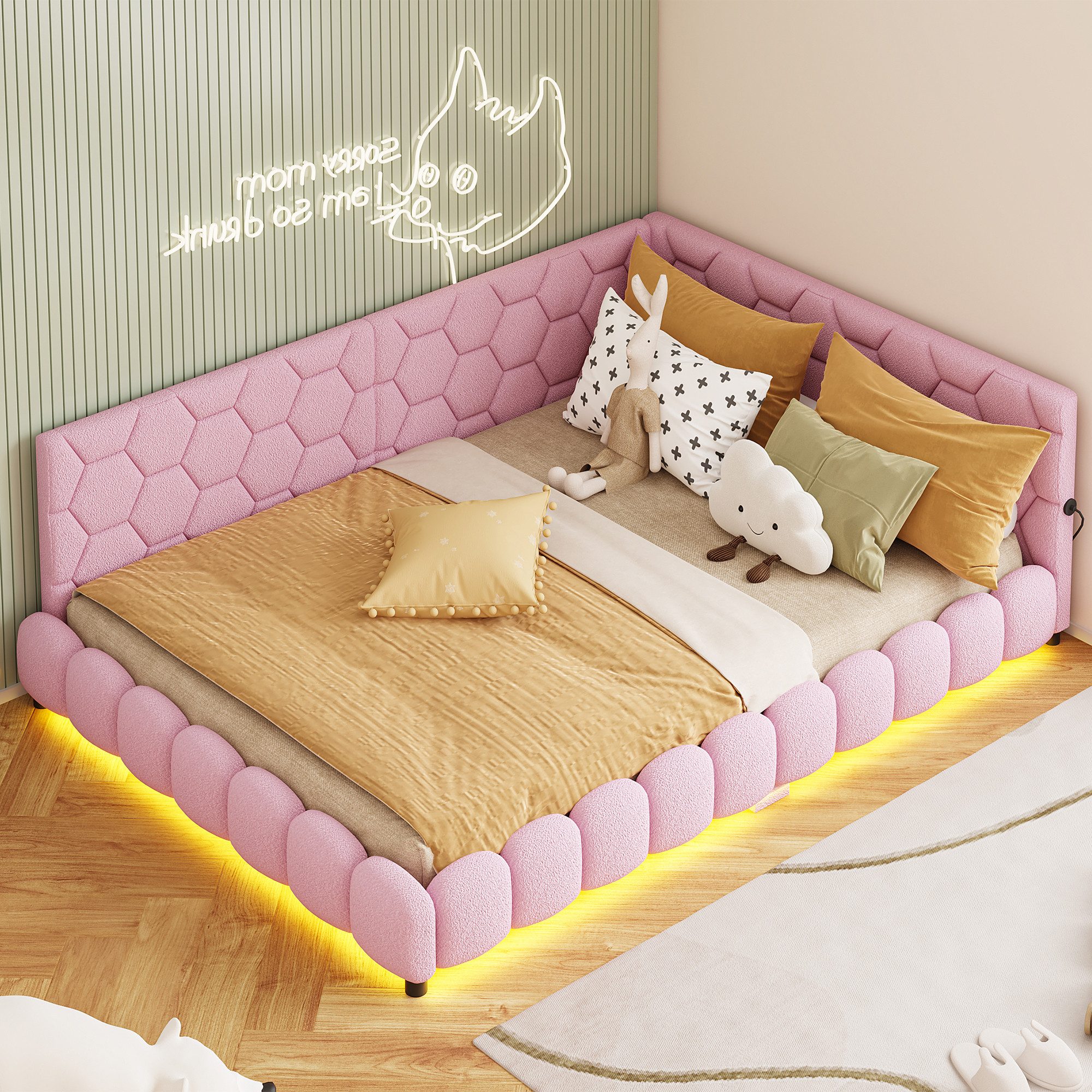 PXloue Polsterbett Daybett Tagesbett, Schlafsofa,Mit LED-Beleuchtung günstig online kaufen