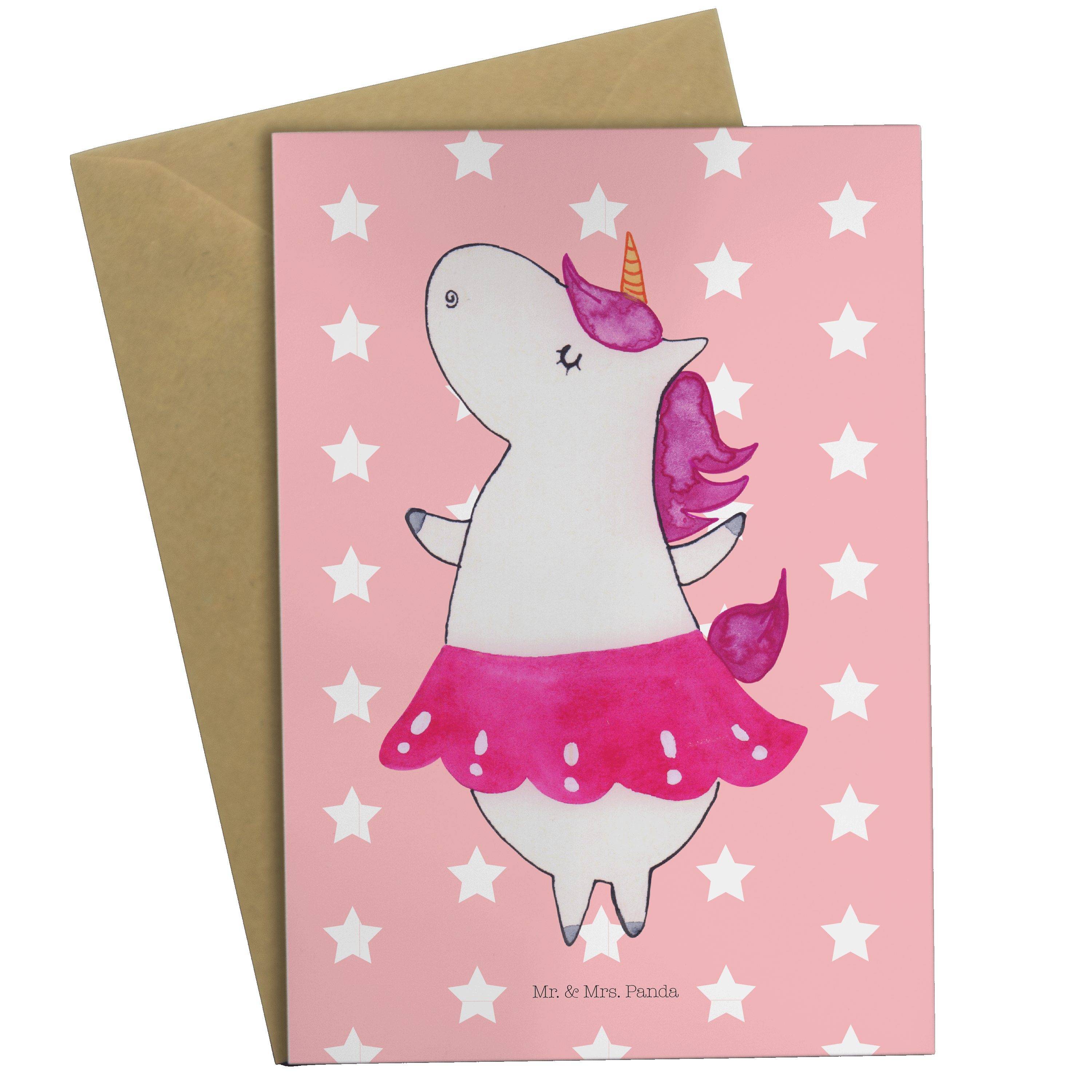 Mr. & Mrs. Panda Grußkarte Einhorn Ballerina - Rot Pastell - Geschenk, Unicorn, Geburtstag, Hoch | Grußkarten