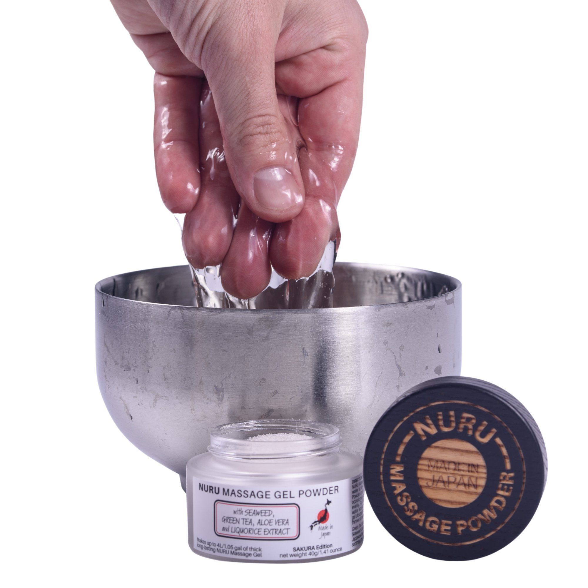 EROTICGEL Gleit- und Massagegel Nuru Massage Gel Powder (Seaweed, Green Tea, Aloe Vera, Liquorice), SAKURA Edition, Dose mit 40g, 1-tlg., japanisches Massagegel-Pulver aus natürlichen Inhaltsstoffen