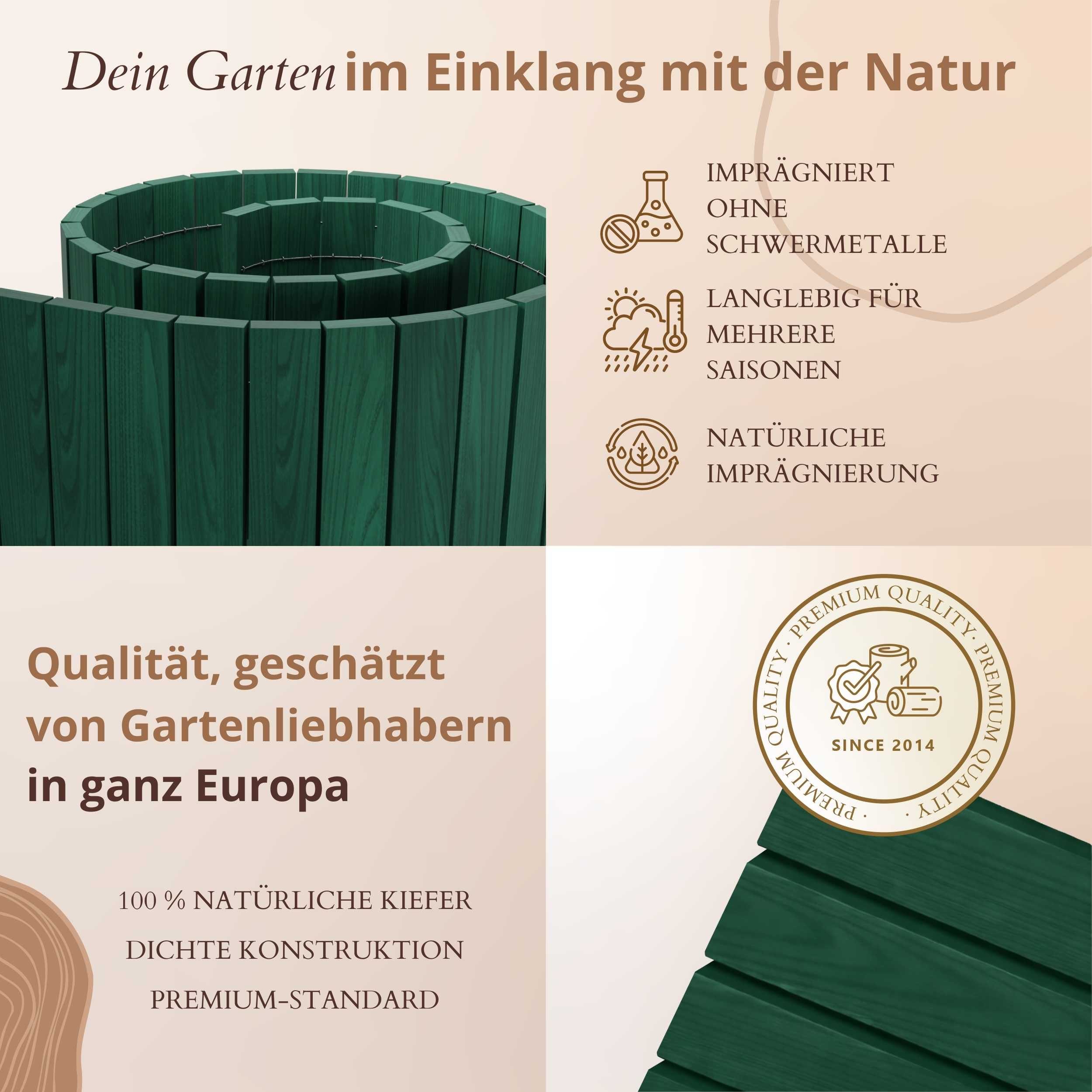 Floranica Palisade Beeteinfassung Flexibler Rollborder Rasenkante Beetumrandung Palisade, LxH: 200x10 cm, Grün, für Blumen und Kräutergarten, Vorgarten, Wege, Rasenbegrenzung