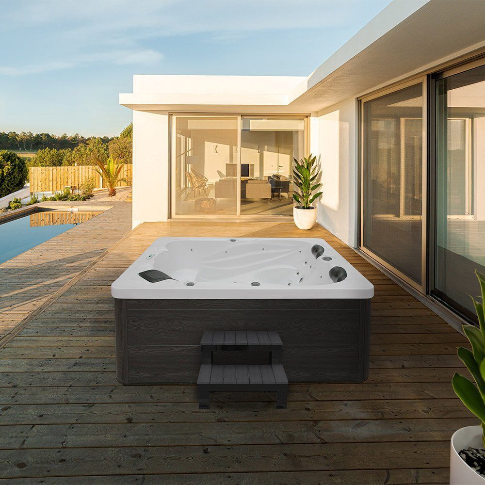 HOME DELUXE Whirlpool Outdoor Whirlpool SUNSET 20 x 156 x 82 cm, Aufstellbecken, (Komplettset, 3-tlg., inkl. 32 Massagedüsen, 13 Lichtquellen & Ozon-Reinigungssystem), für bis zu 3 Personen, Außen Whirlpool