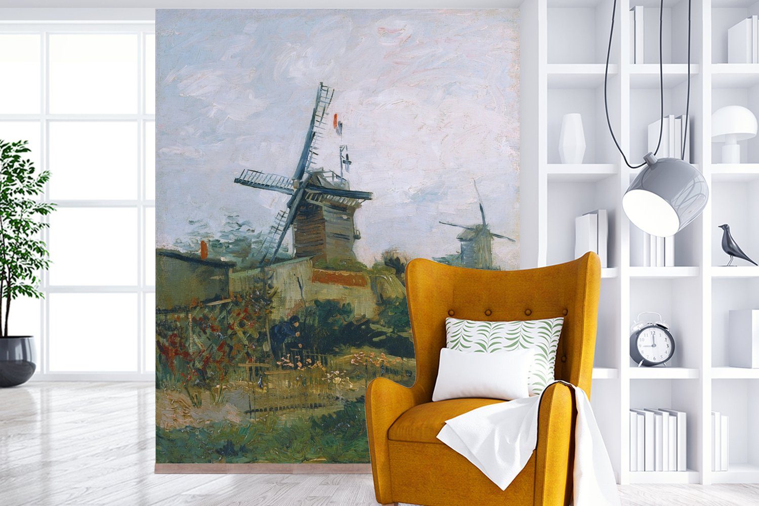 Windmühlen Fototapete Schlafzimmer Fototapete Küche, auf St), dem bedruckt, für van (3 Vincent - Wohnzimmer Vliestapete Montmartre Matt, Gogh, MuchoWow