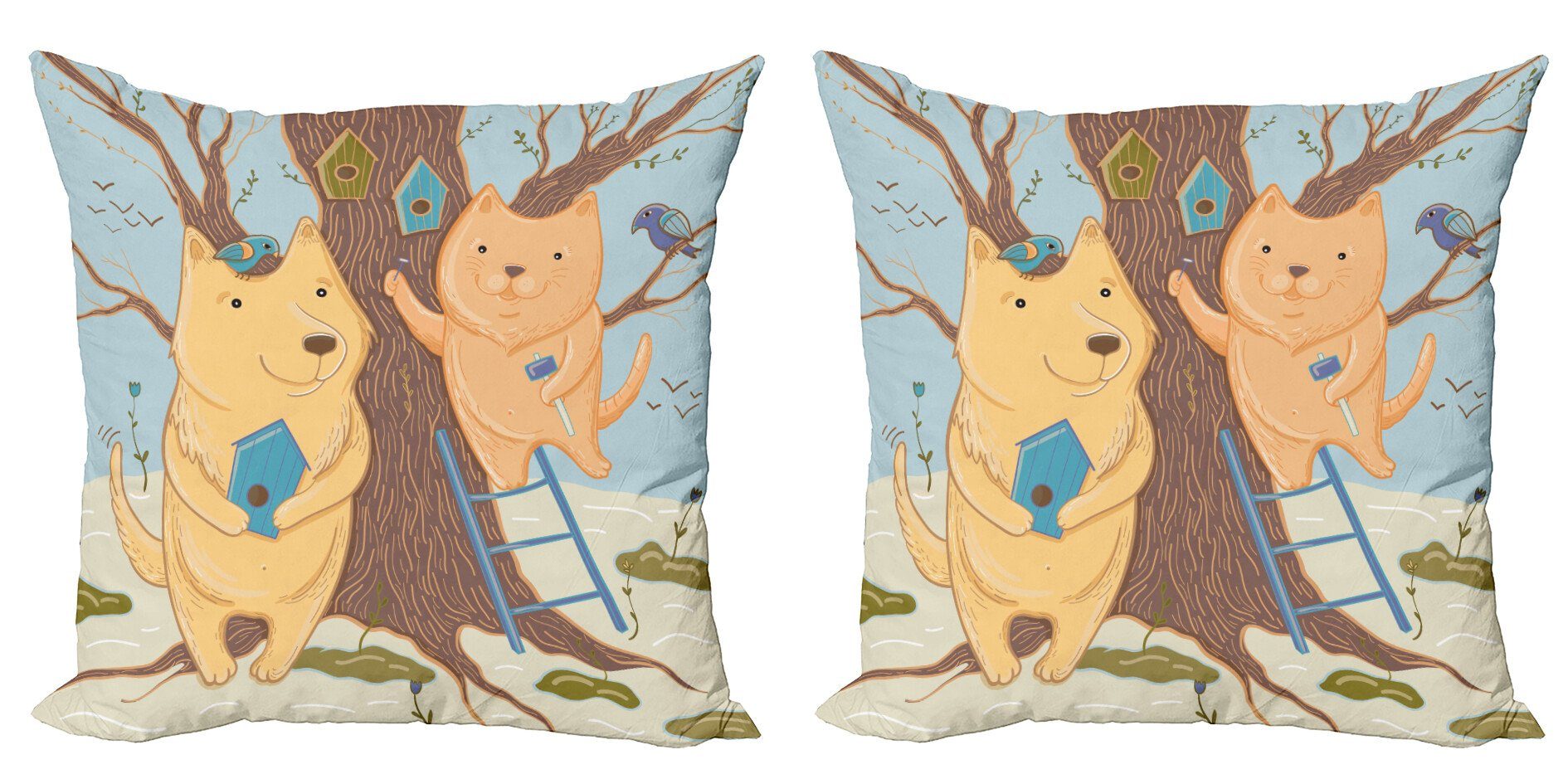 Accent Digitaldruck, Stück), Paar Doppelseitiger Abakuhaus (2 Modern Baum Bears Kissenbezüge Voliere